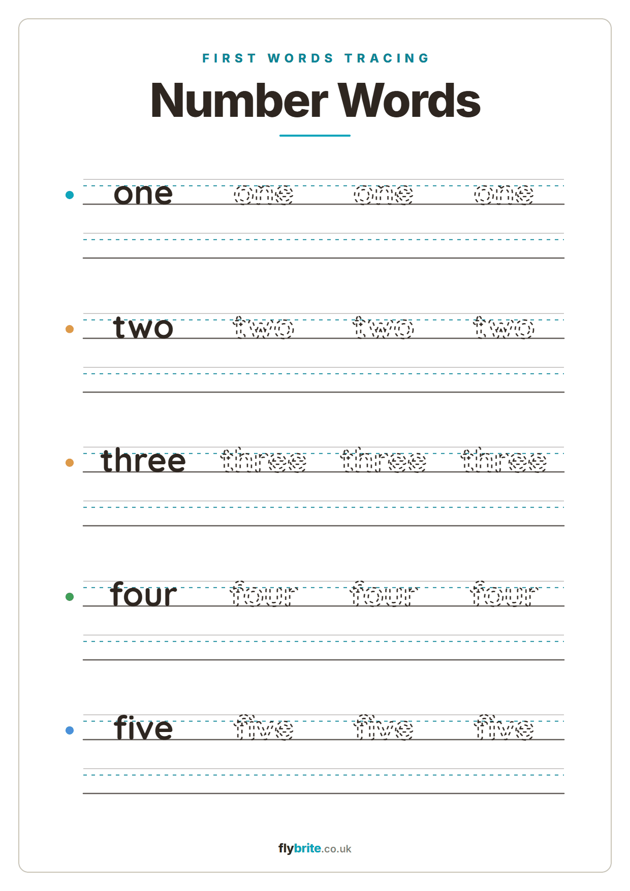Number Words printable preview