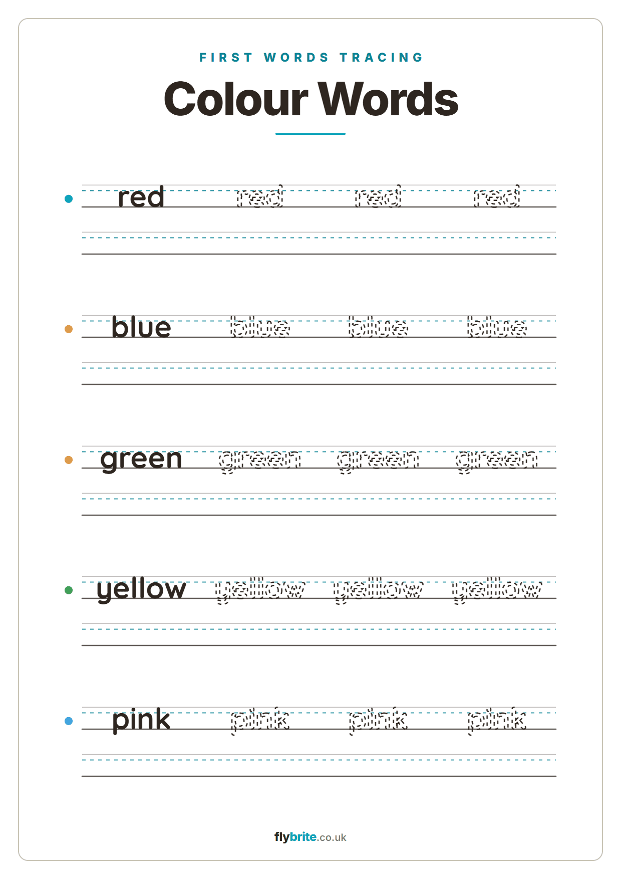 Colour Words printable preview