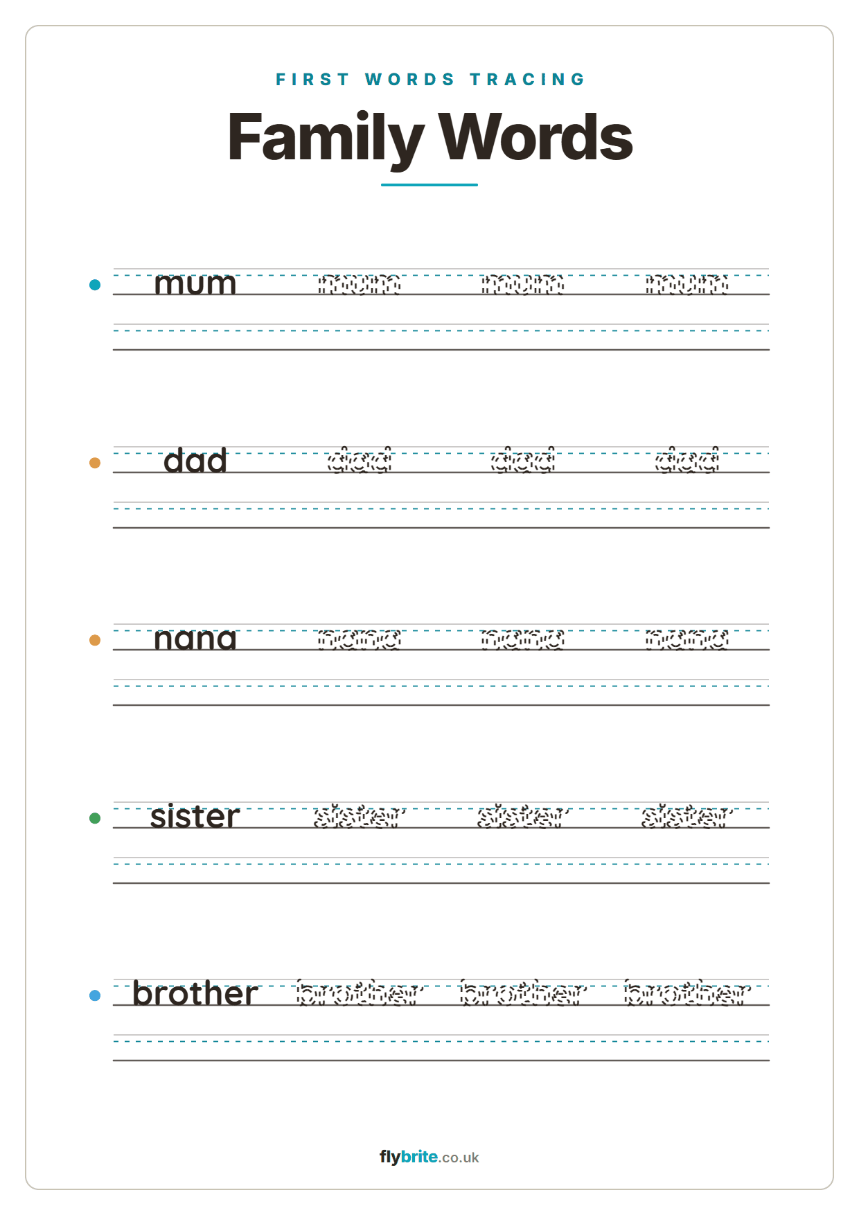 Family Words printable preview