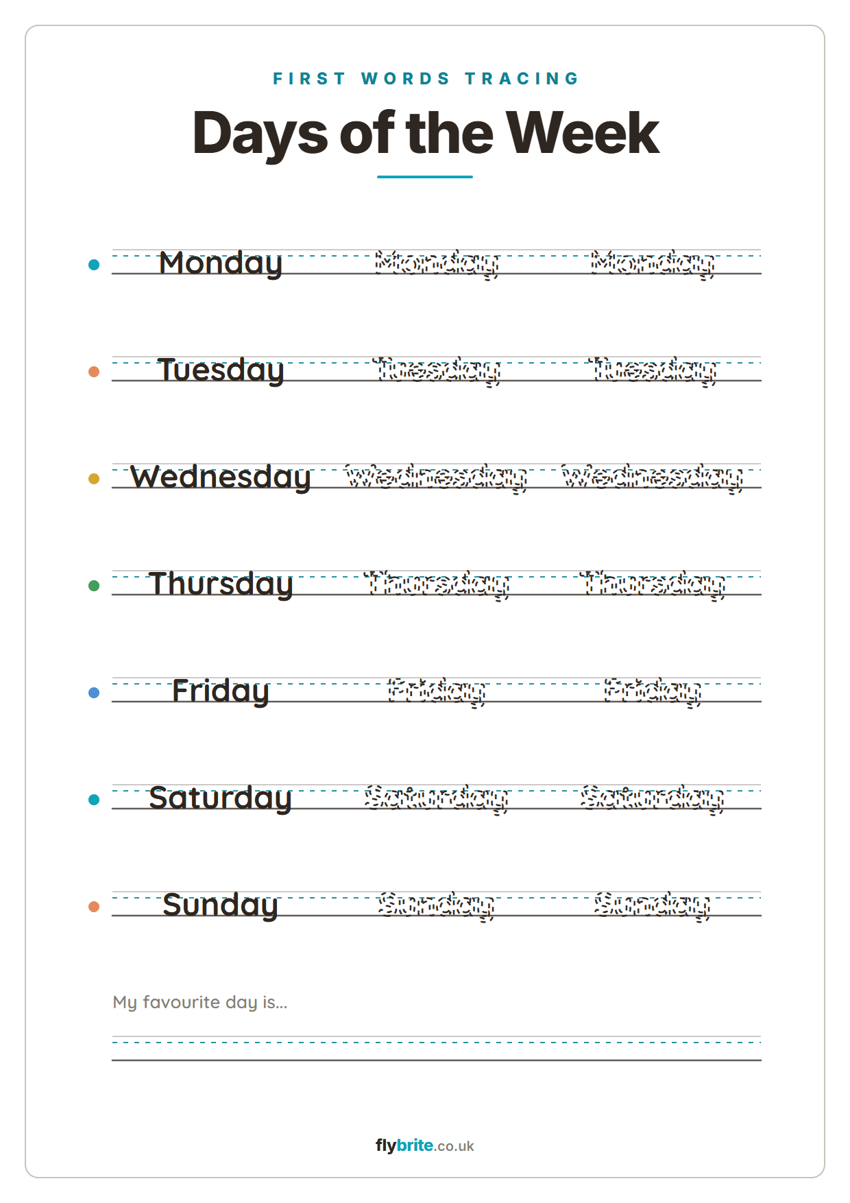 Days of the Week printable preview
