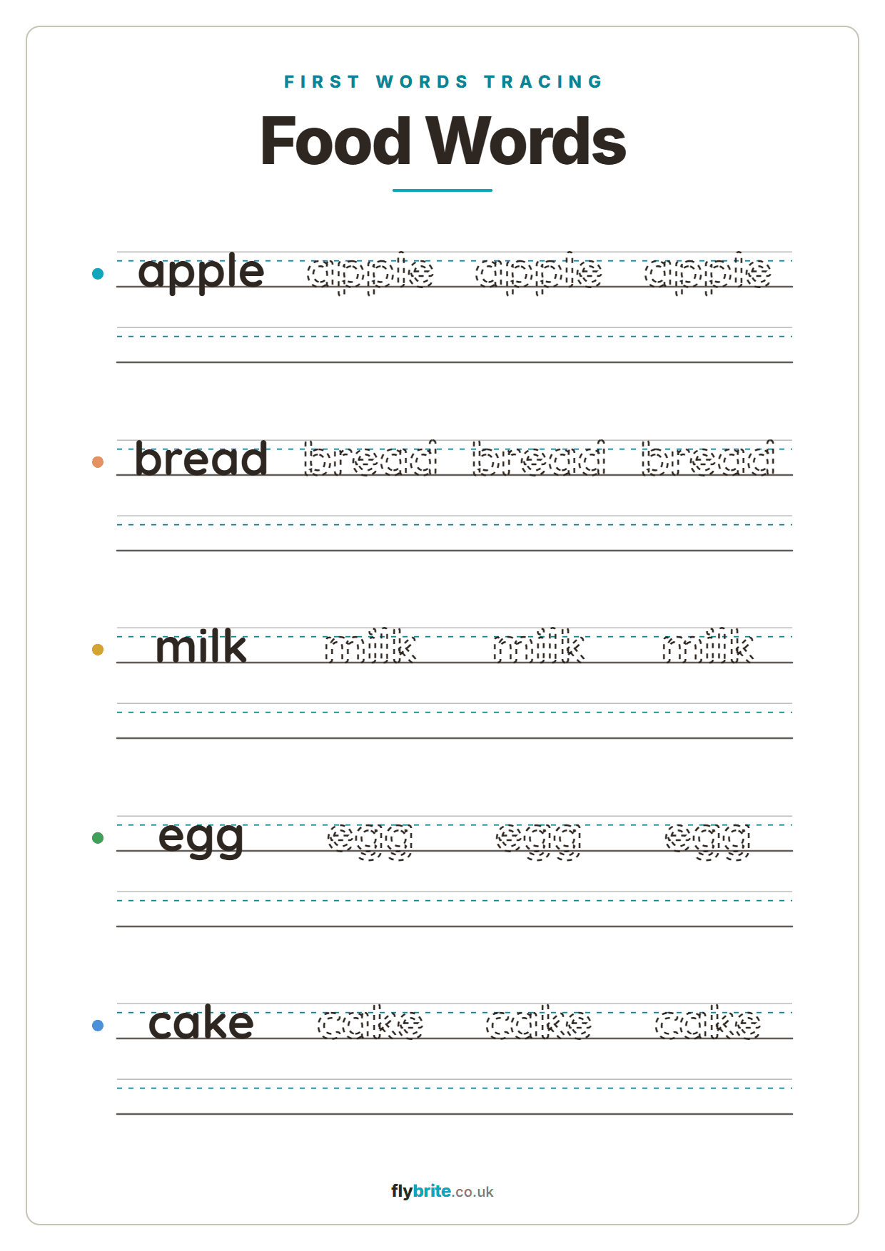 Food Words printable preview