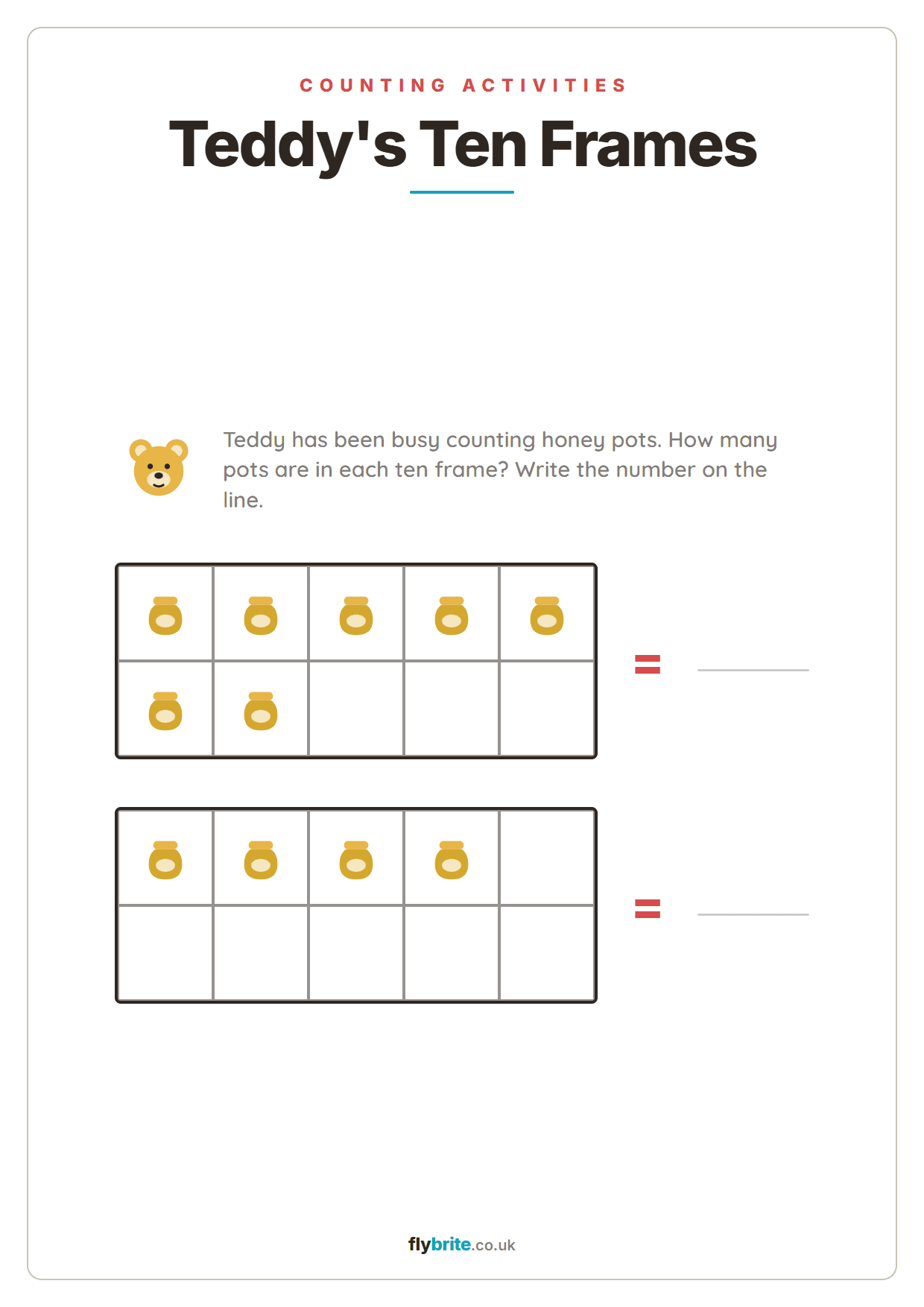 Teddy's Ten Frames printable preview