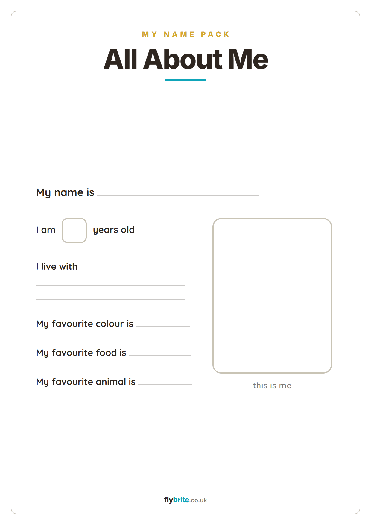 All About Me printable preview
