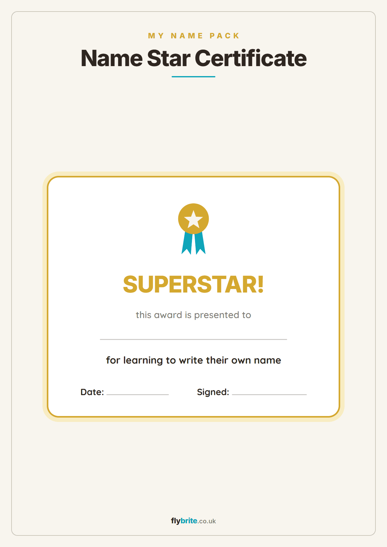 Name Star Certificate printable preview