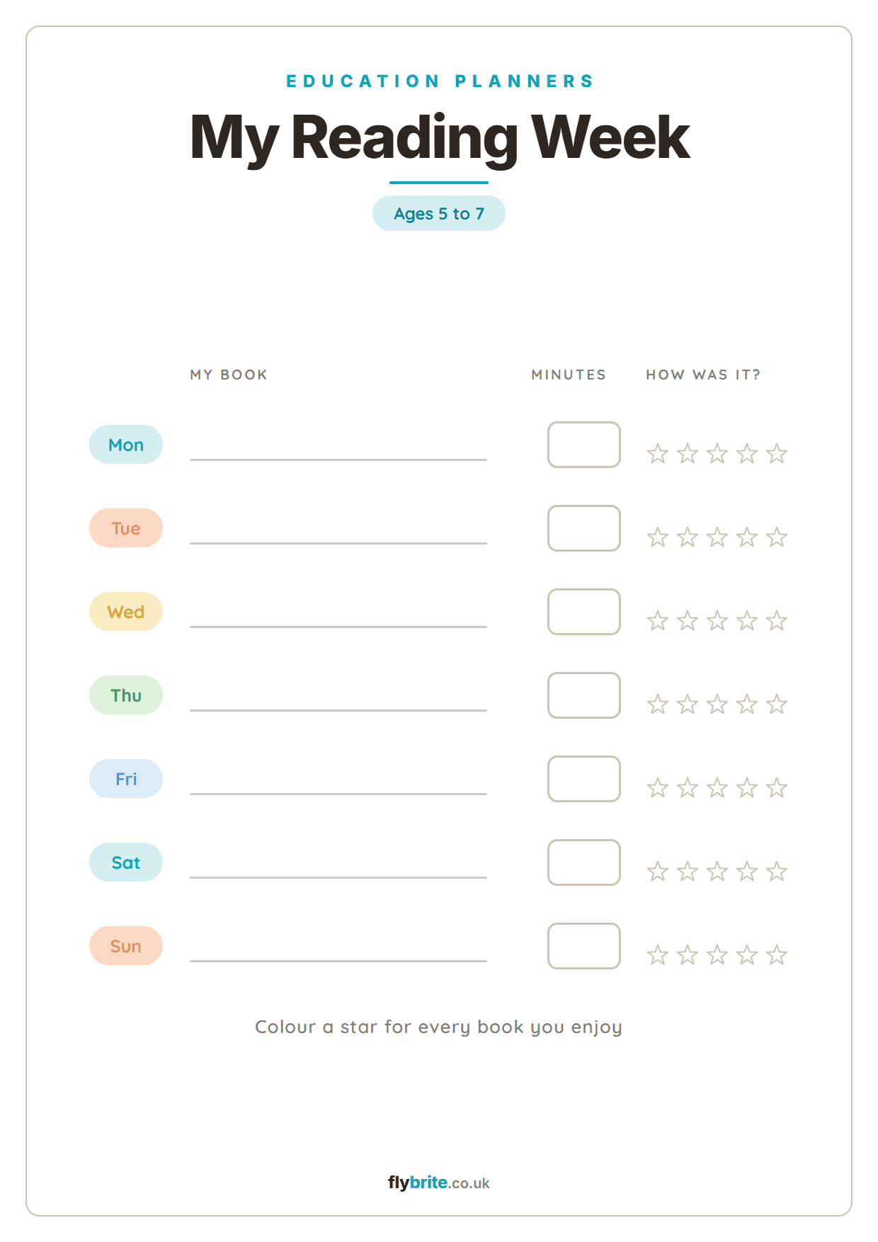 My Reading Week printable preview