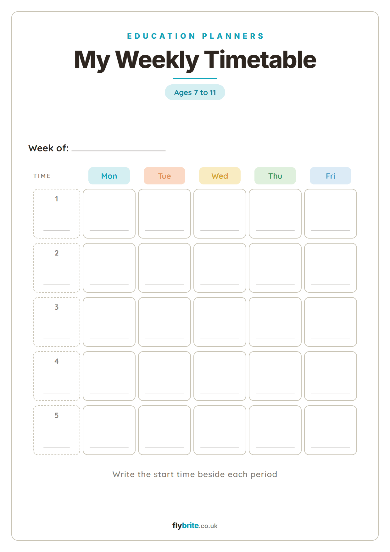 My Weekly Timetable printable preview