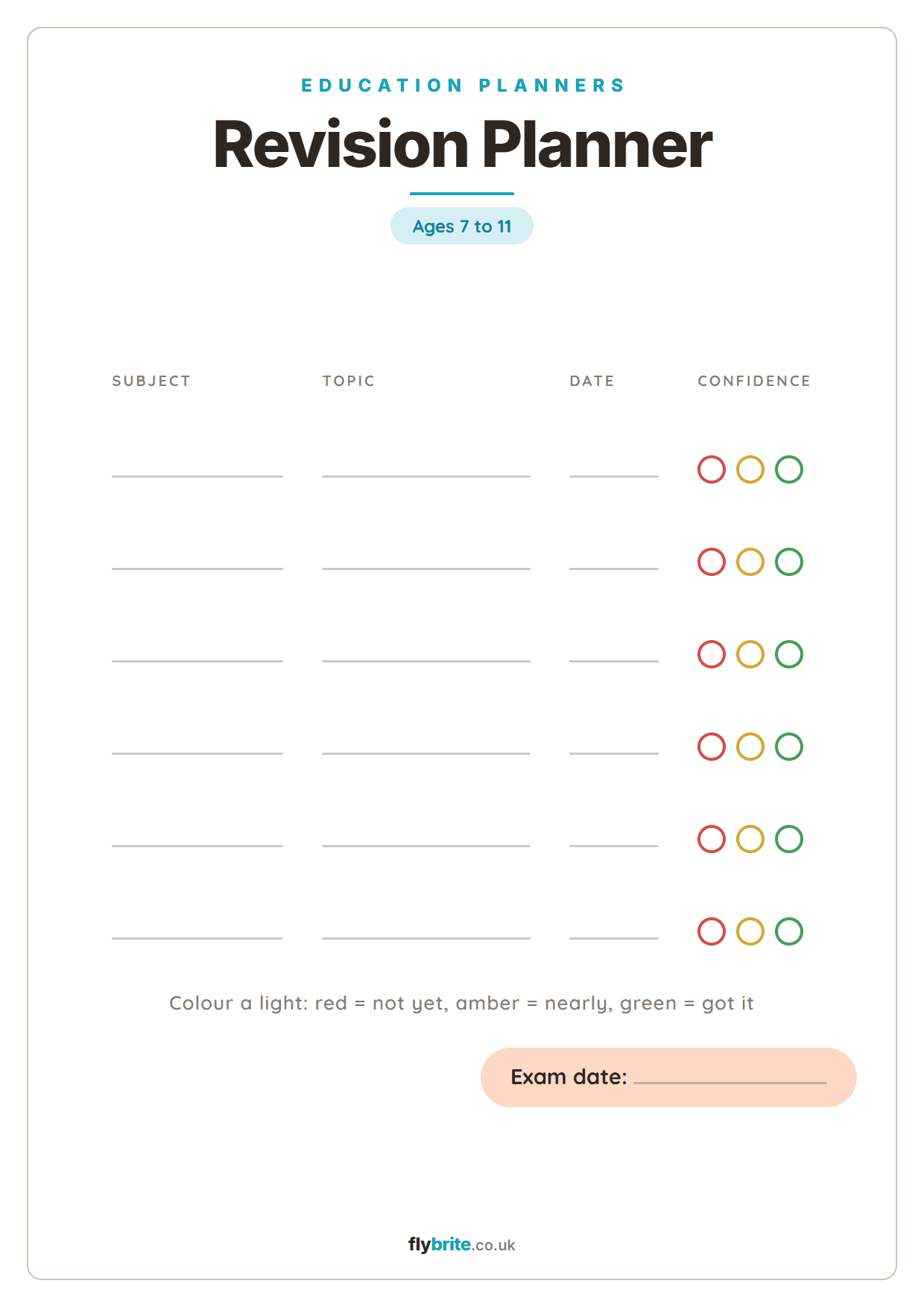 Revision Planner printable preview