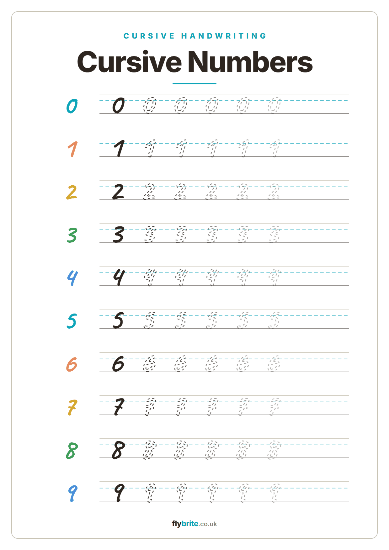 Cursive Numbers printable preview
