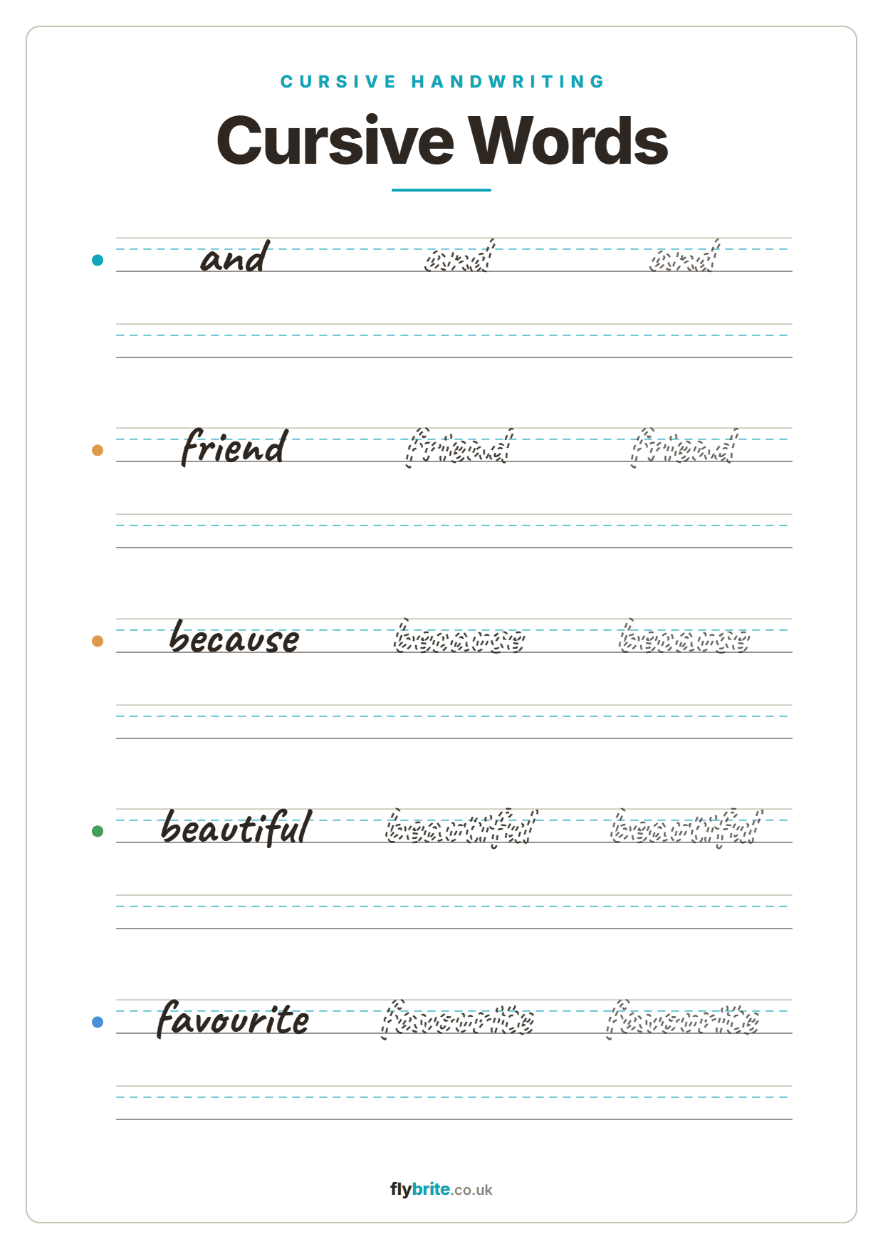 Cursive Words printable preview