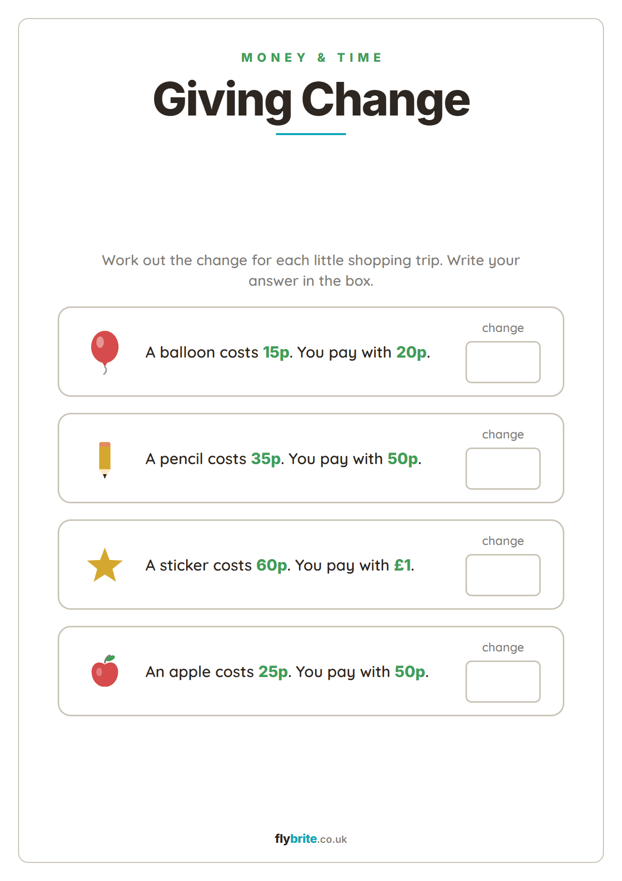 Giving Change printable preview