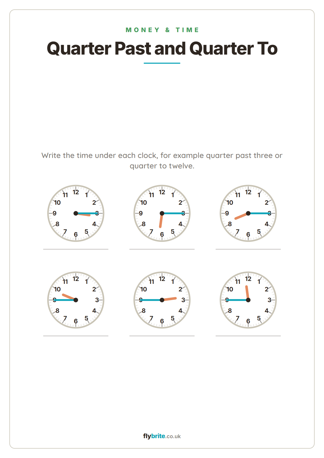 Quarter Past and Quarter To printable preview