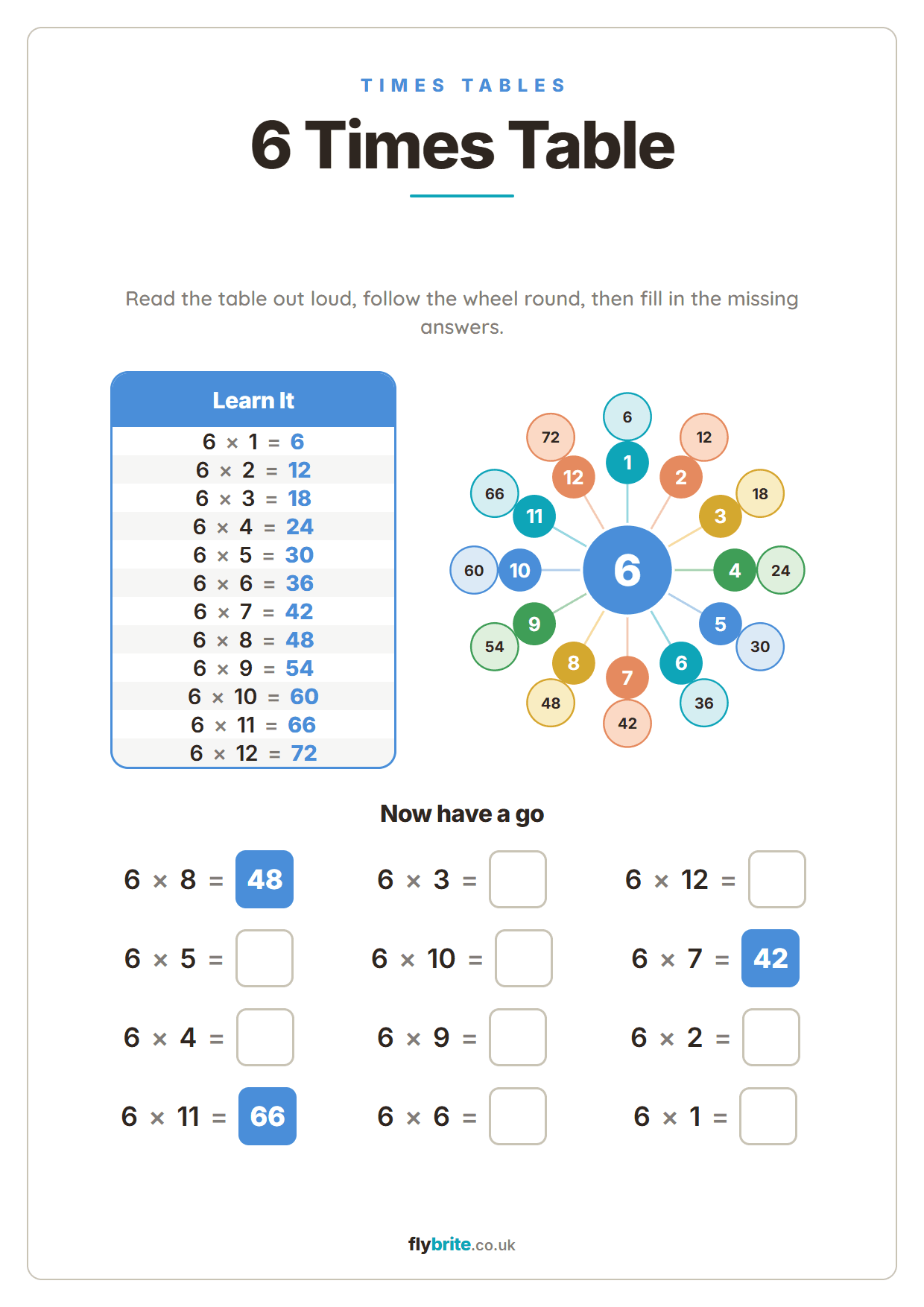 6 Times Table printable preview
