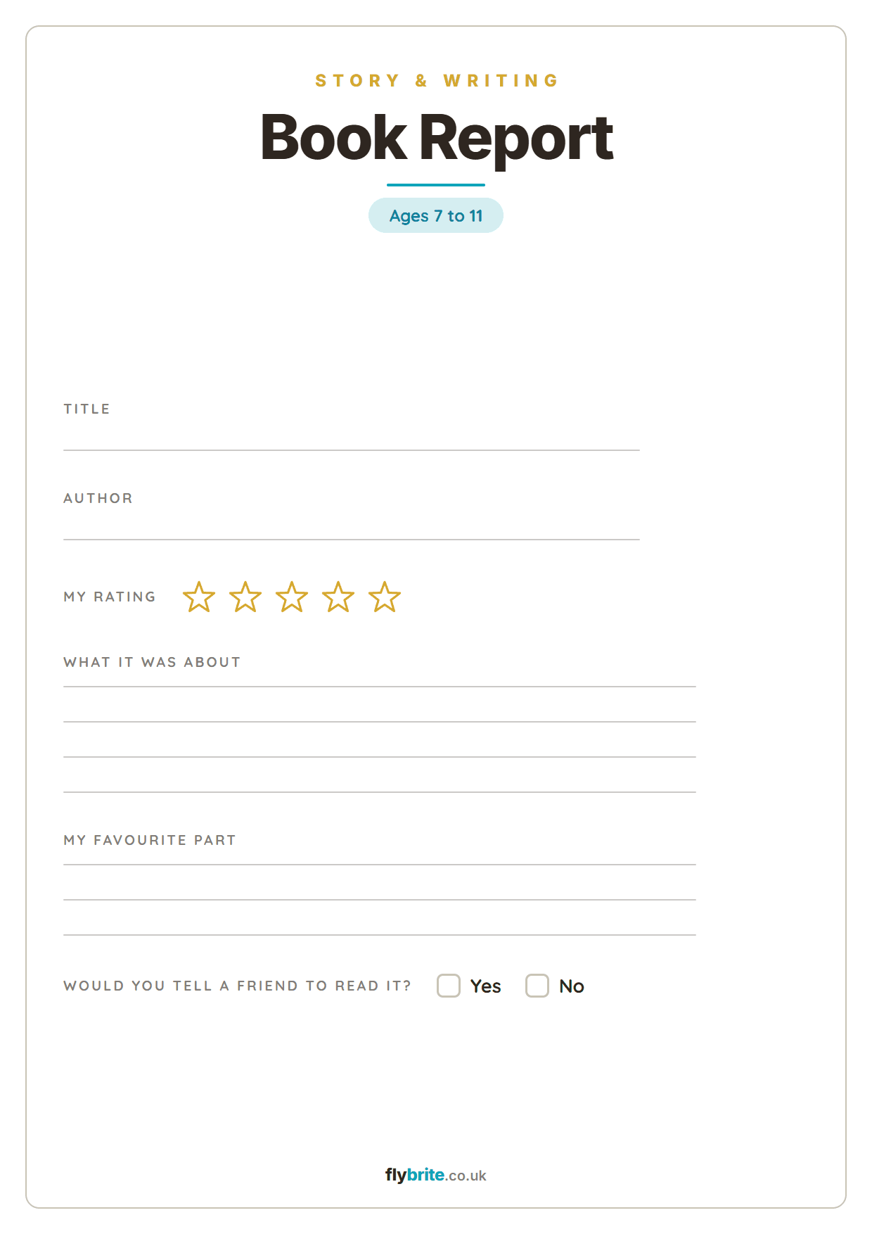 Book Report printable preview