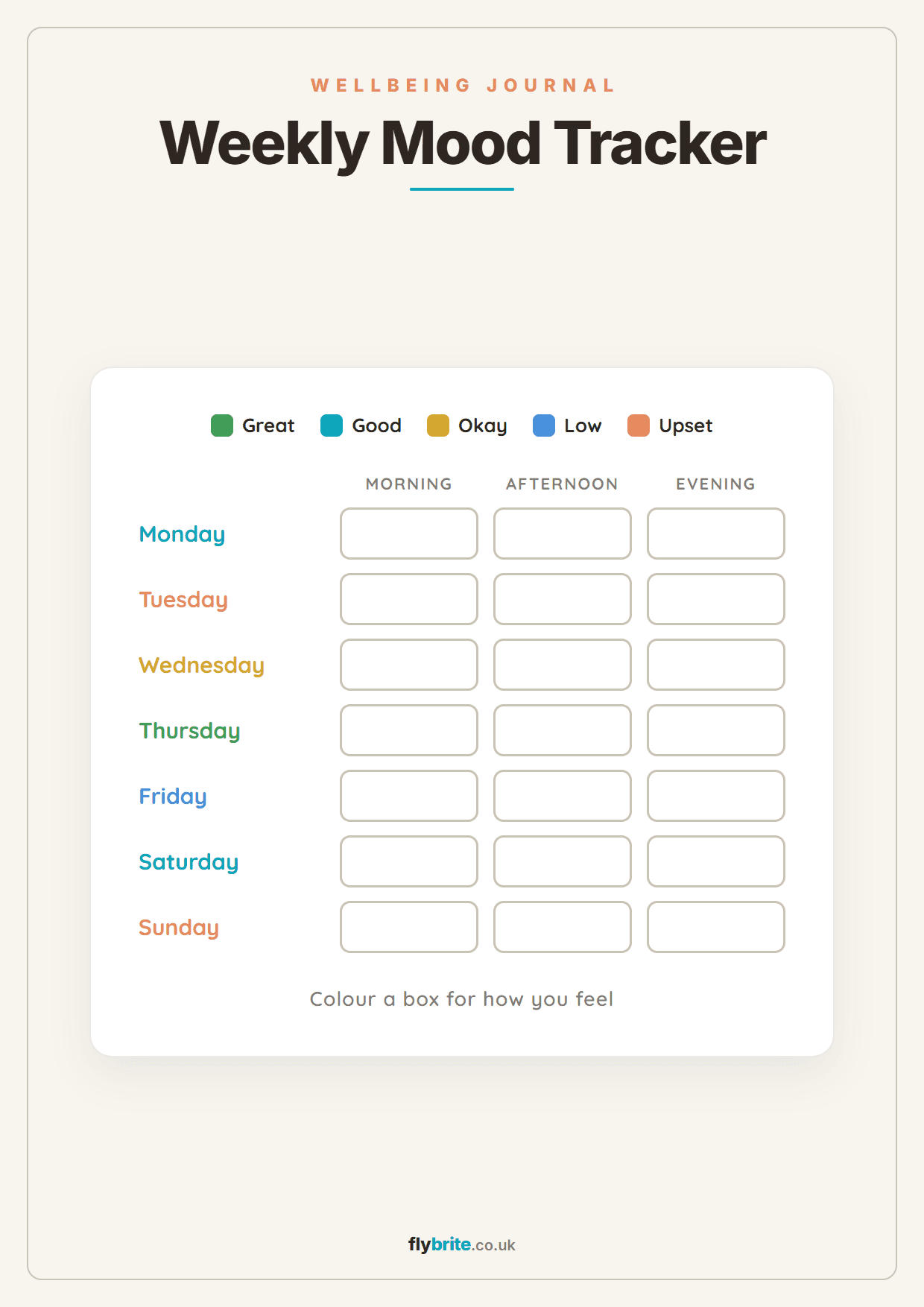 Weekly Mood Tracker printable preview