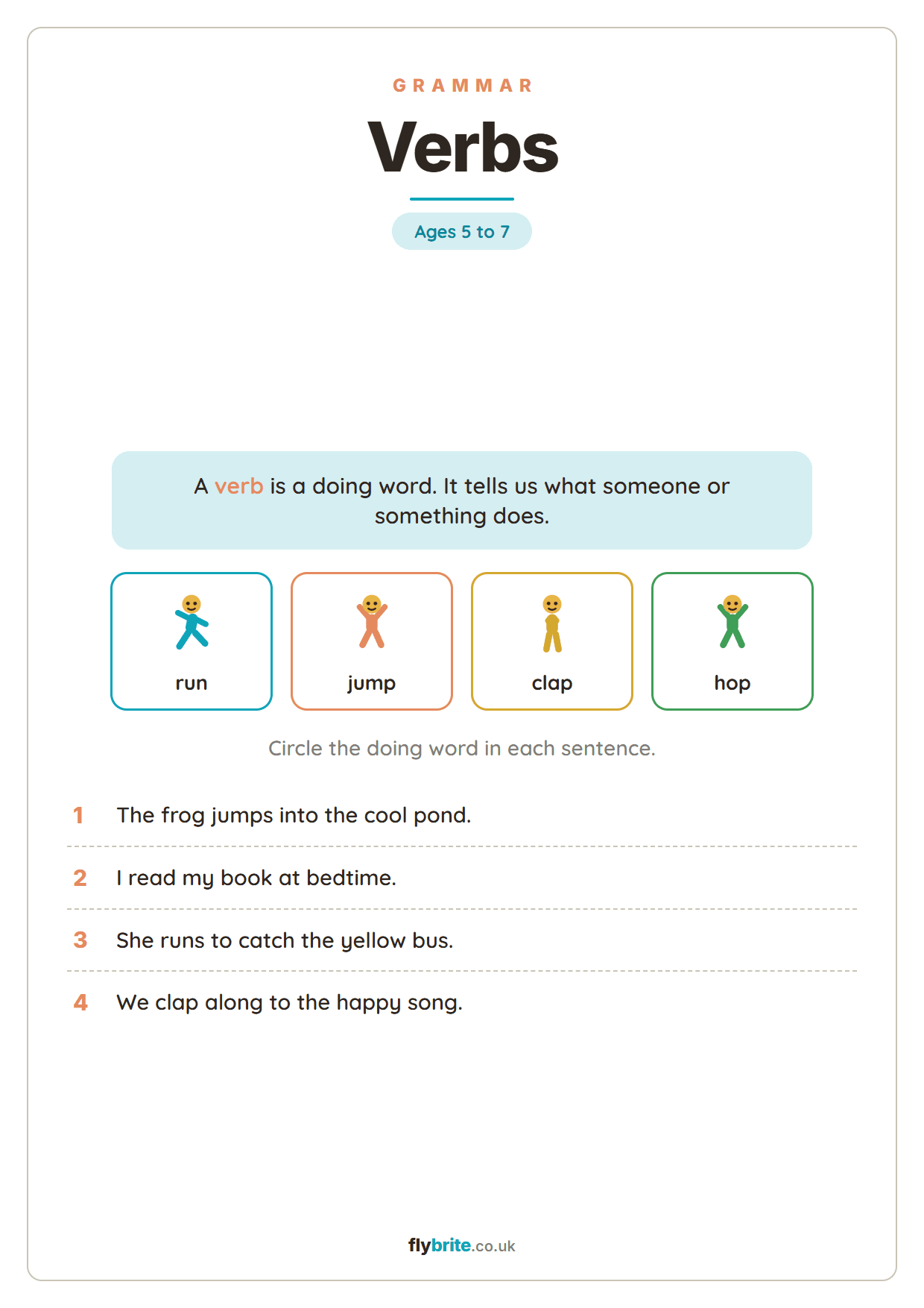 Verbs printable preview
