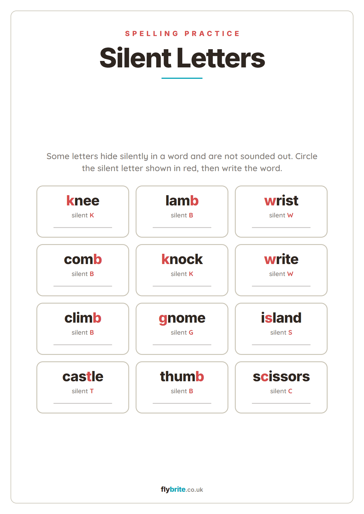 Silent Letters printable preview