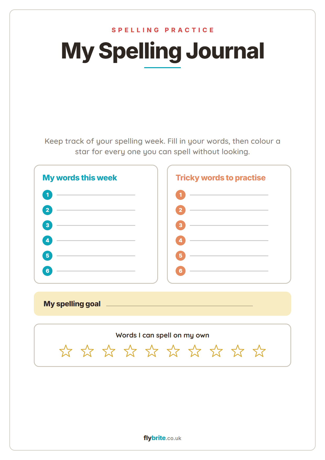 My Spelling Journal printable preview