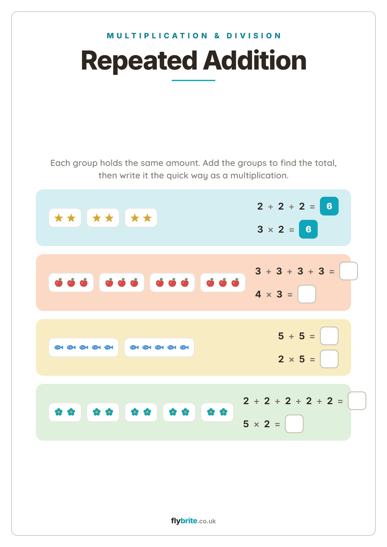 Repeated Addition printable preview