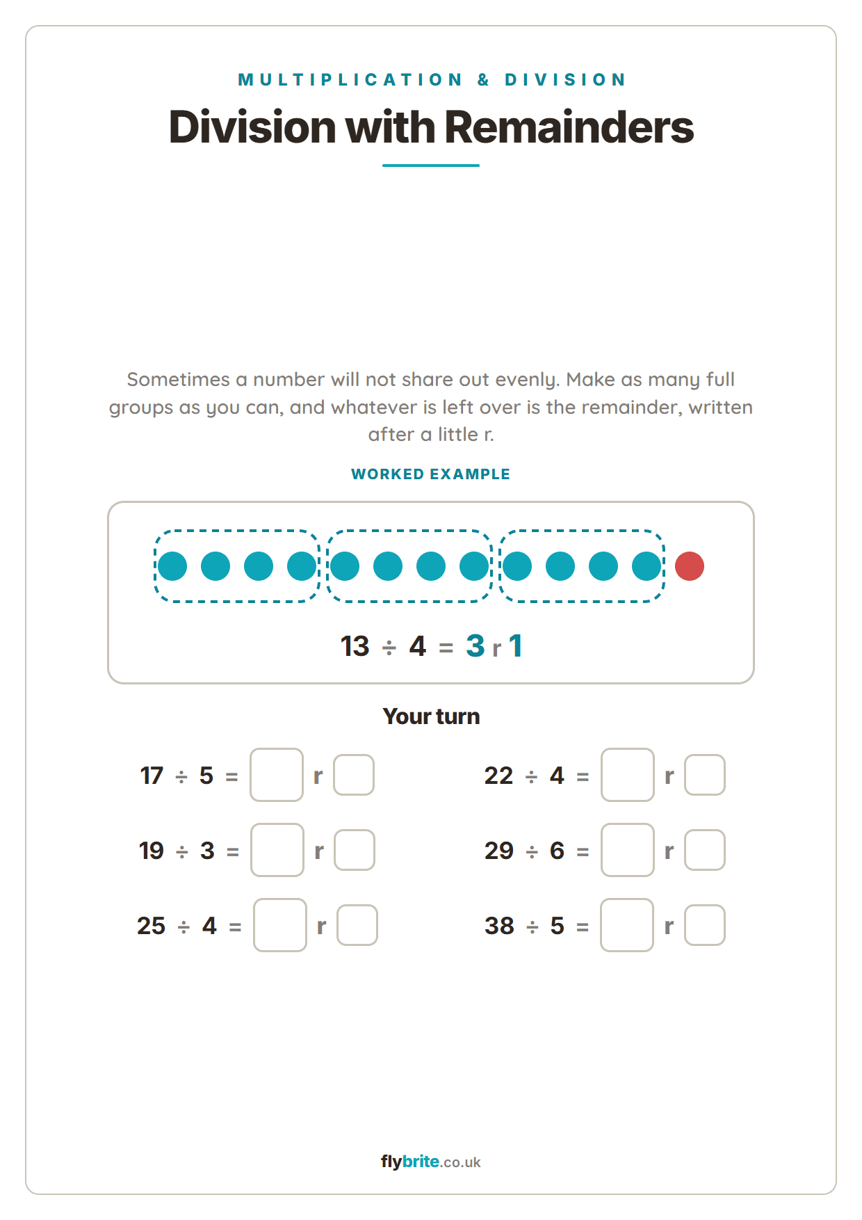 Division with Remainders printable preview