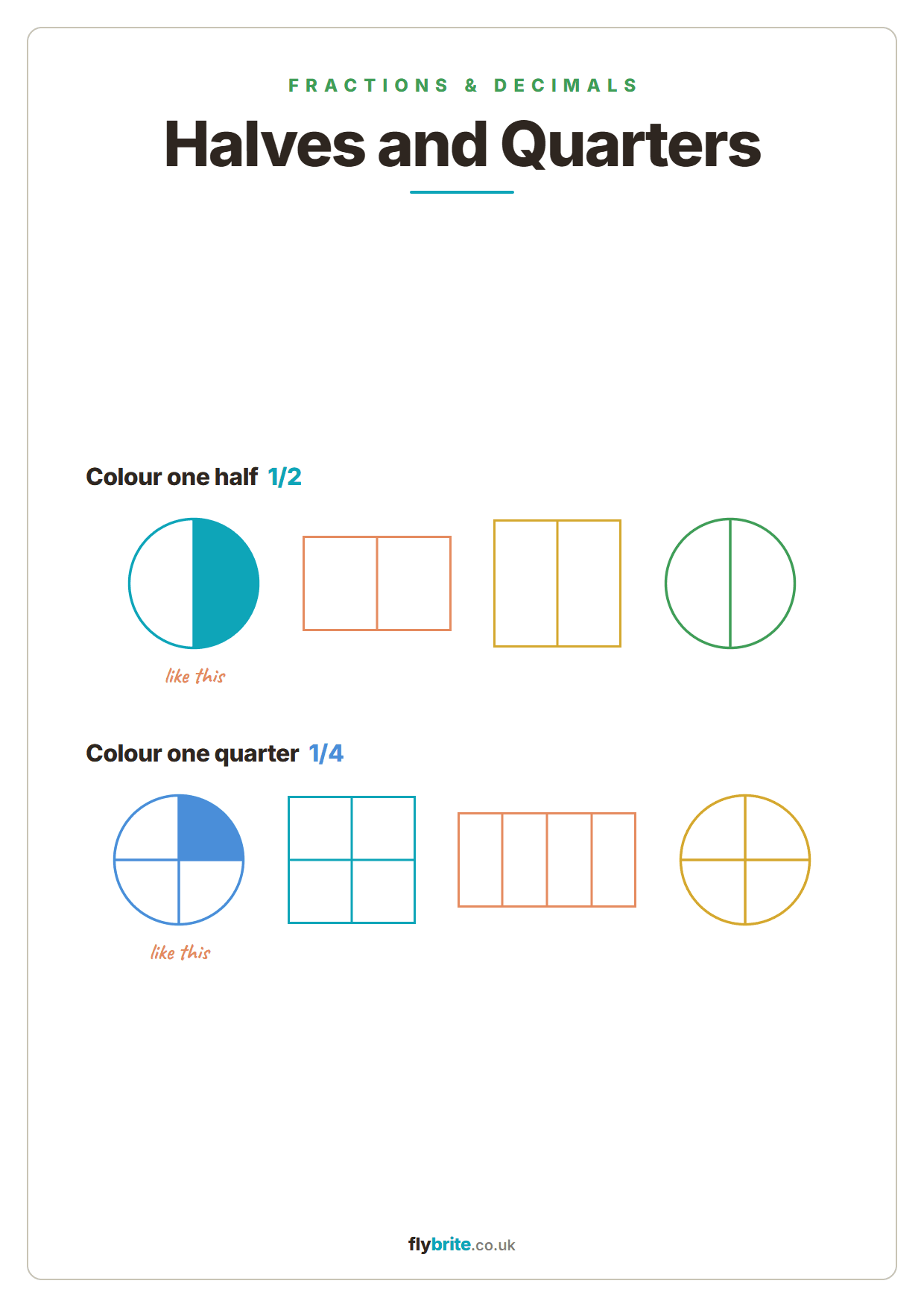 Halves and Quarters printable preview