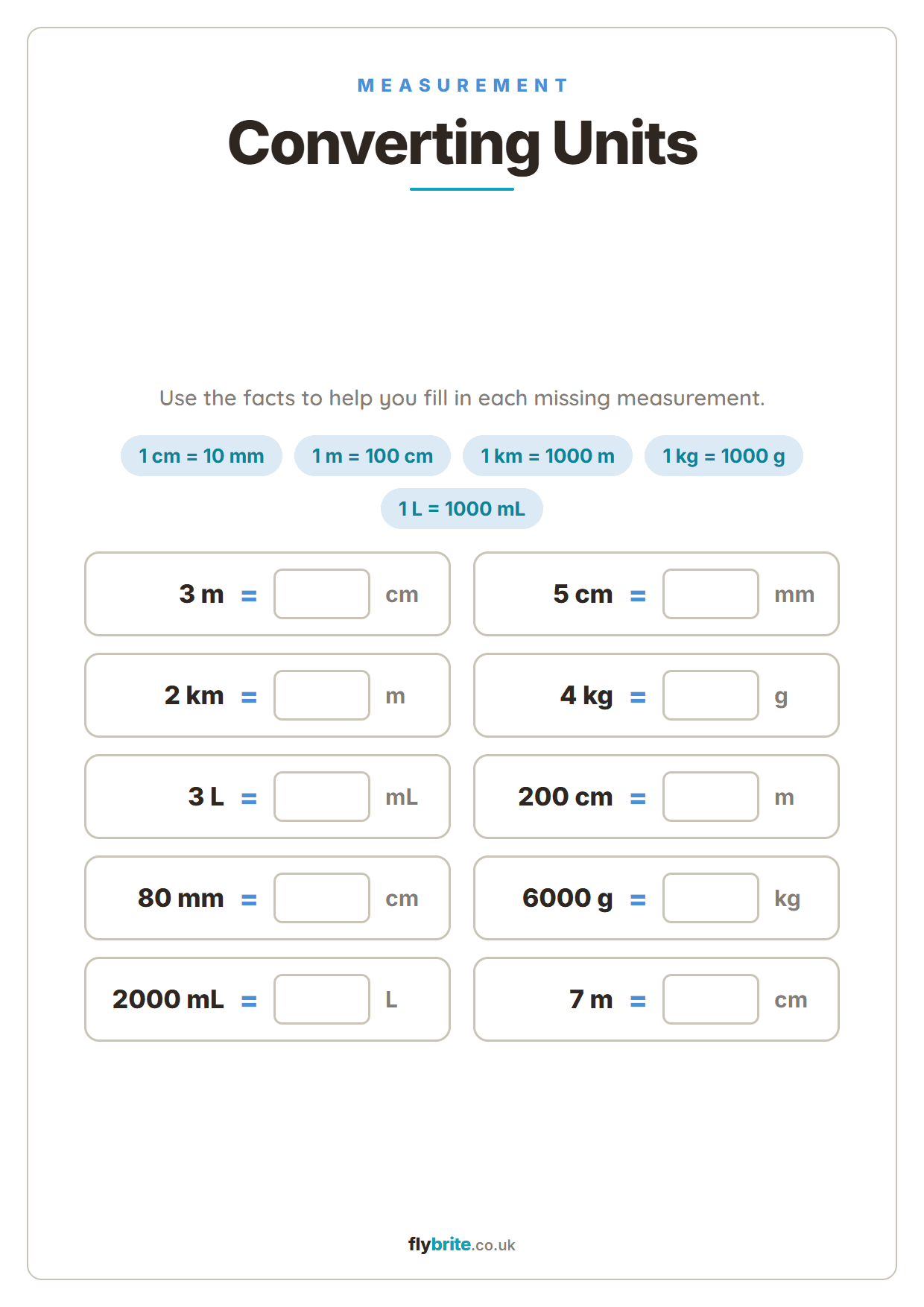 Converting Units printable preview