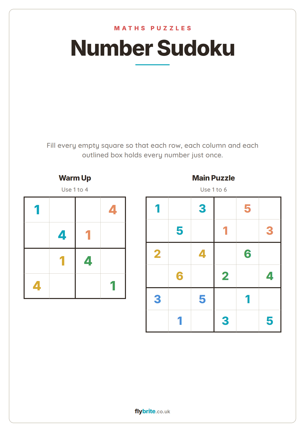 Number Sudoku printable preview