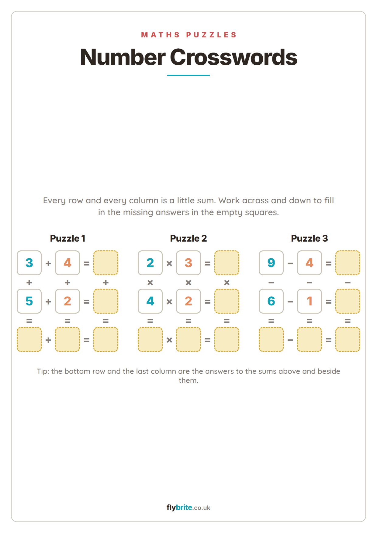 Number Crosswords printable preview