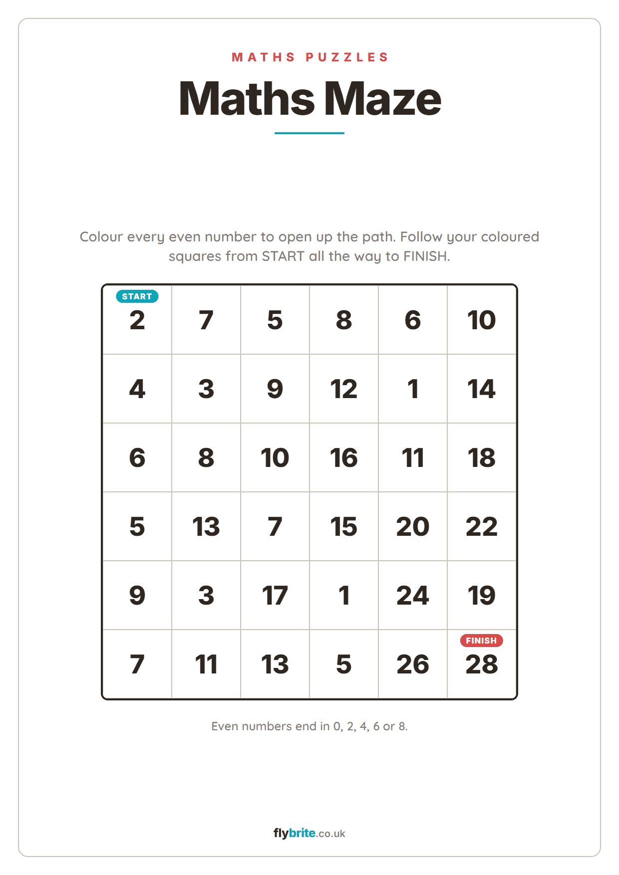 Maths Maze printable preview