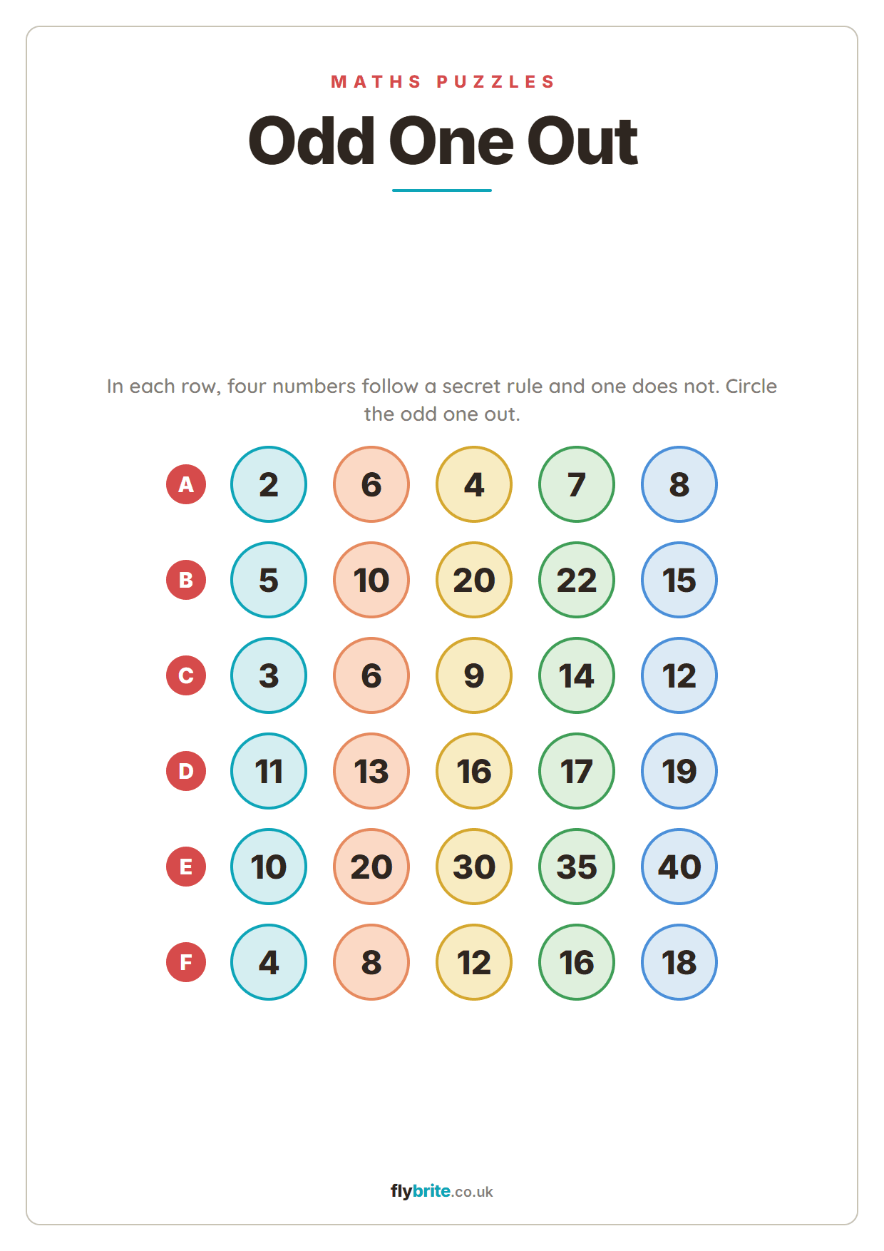 Odd One Out printable preview