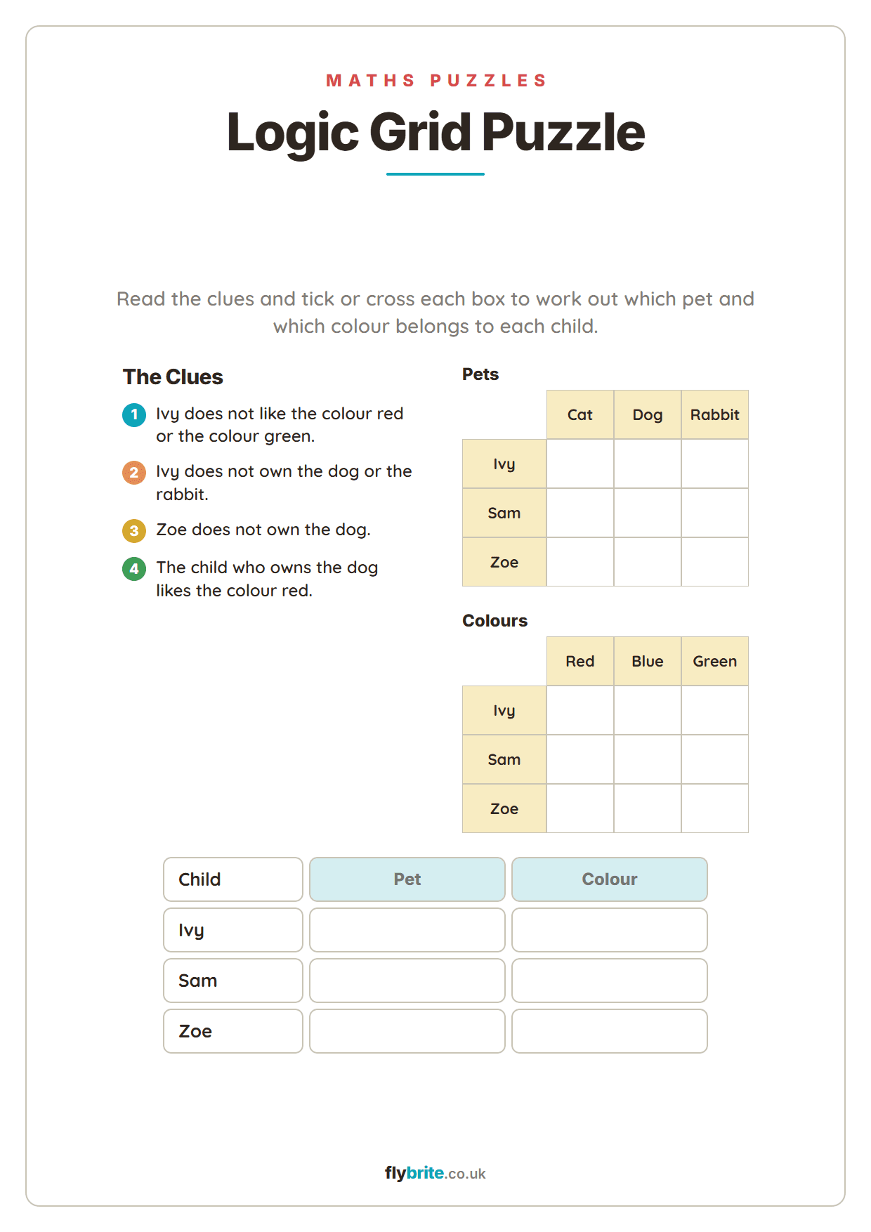 Logic Grid Puzzle printable preview
