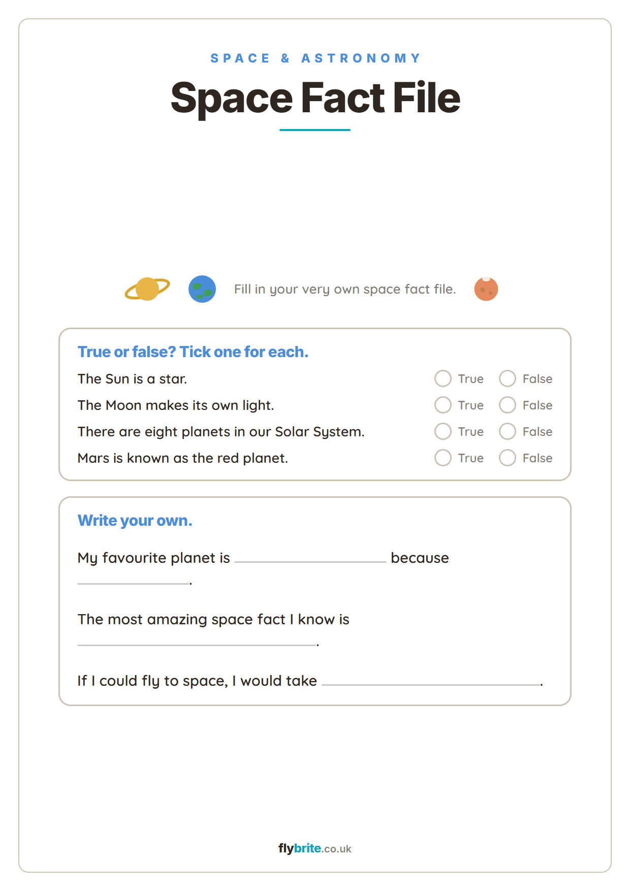 Space Fact File printable preview