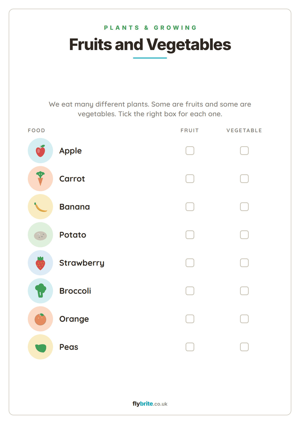 Fruits and Vegetables printable preview