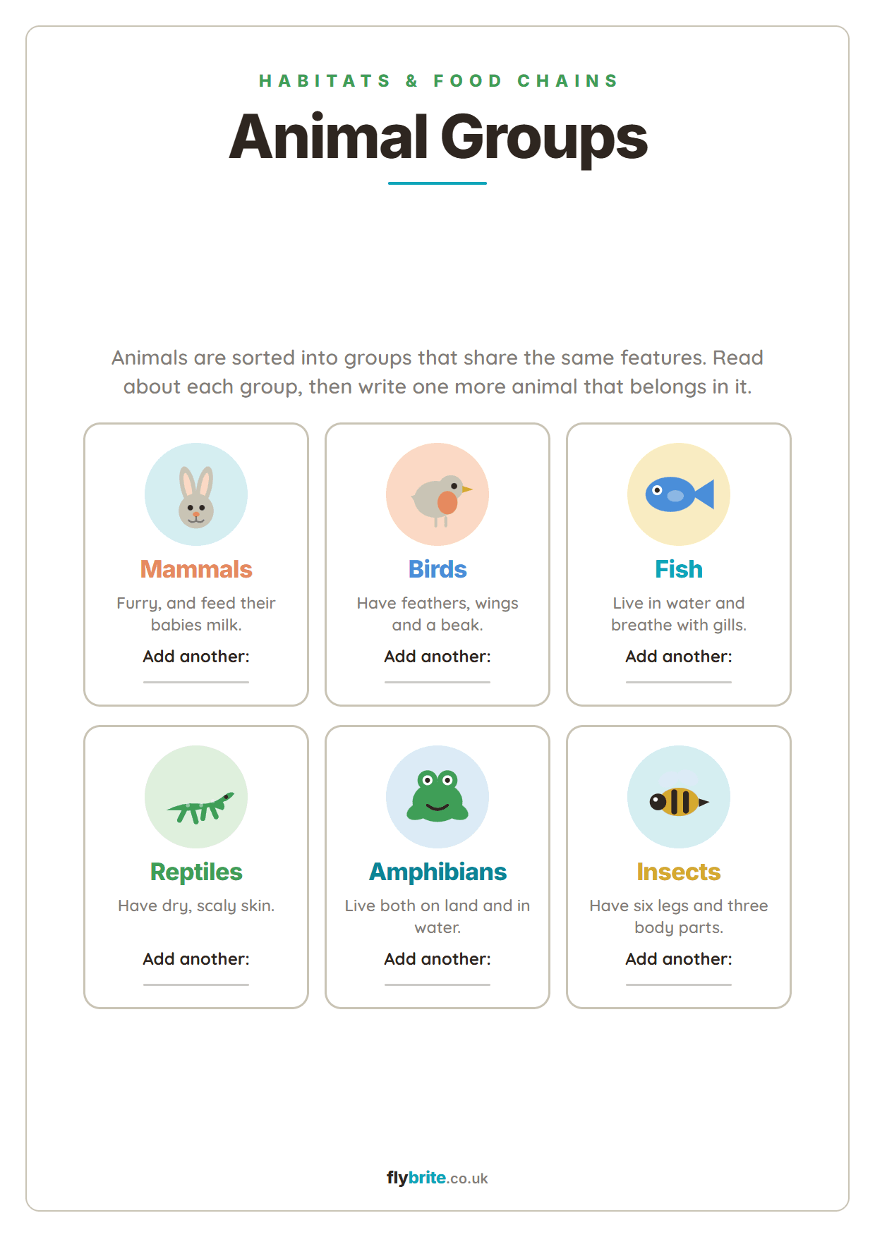 Animal Groups printable preview