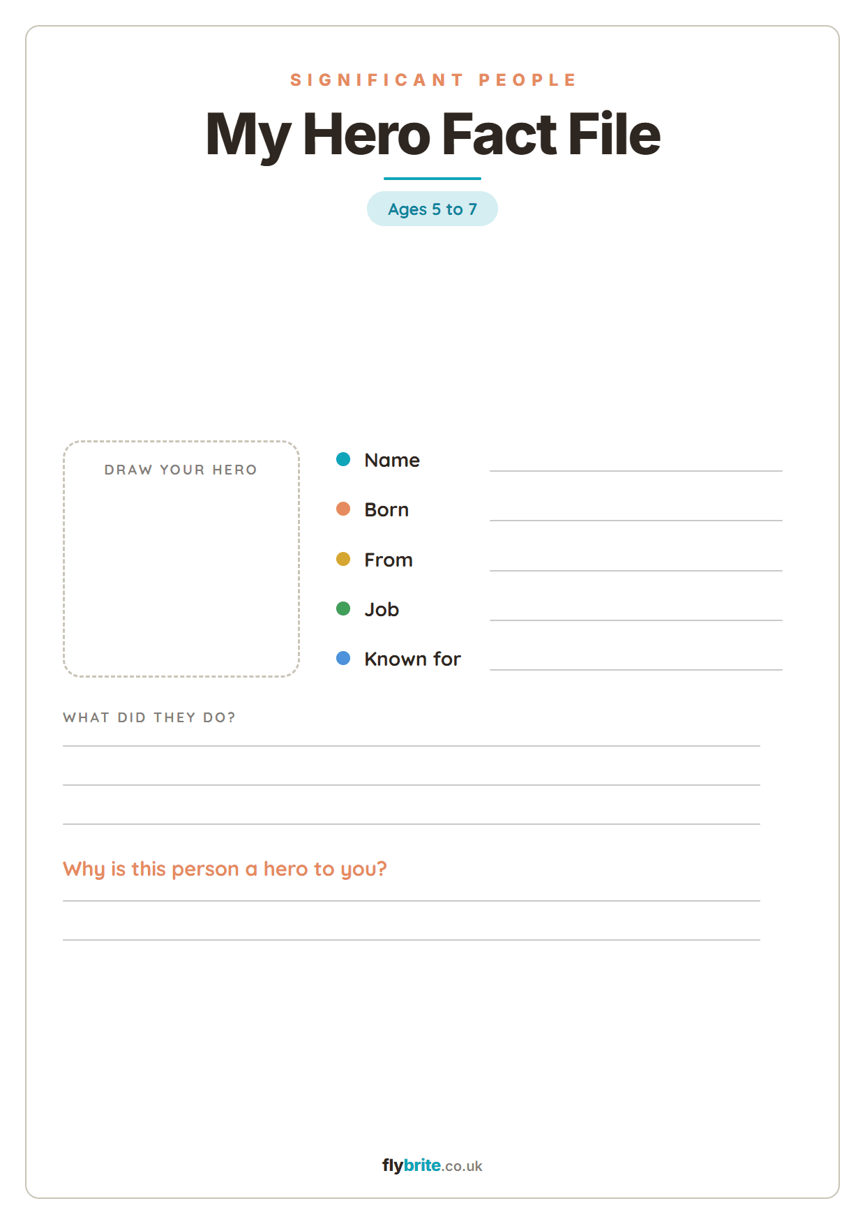 My Hero Fact File printable preview