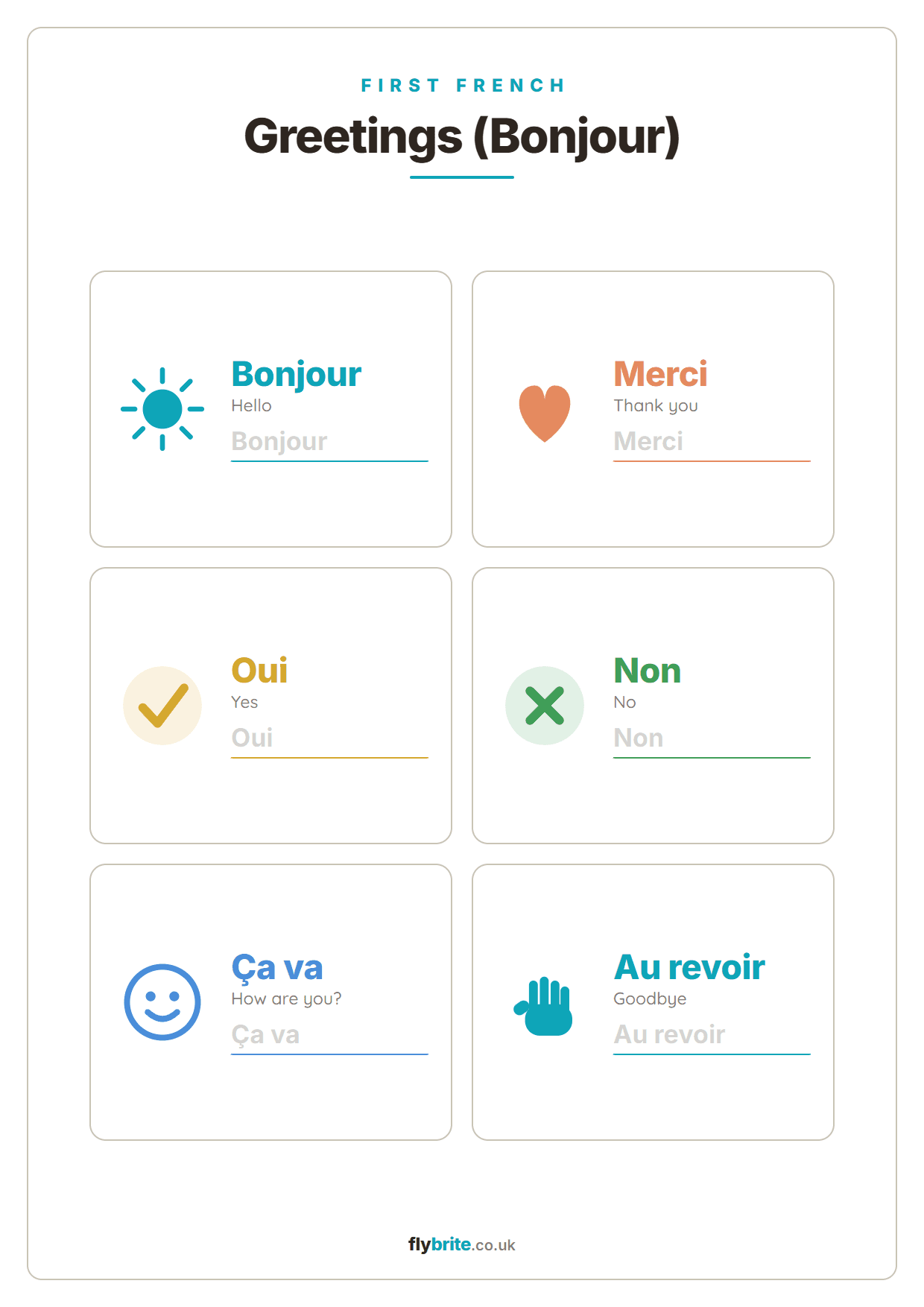 Greetings (Bonjour) printable preview