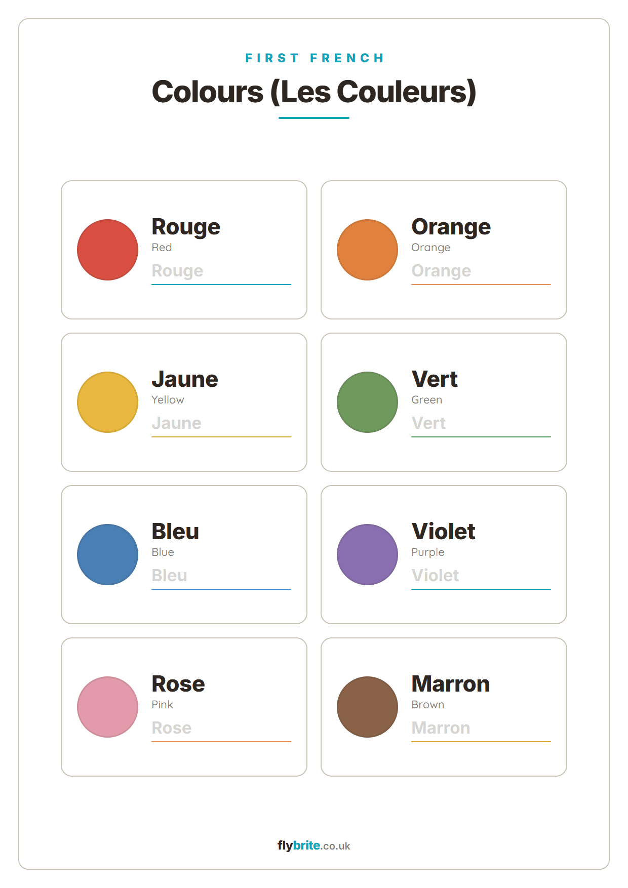 Colours (Les Couleurs) printable preview
