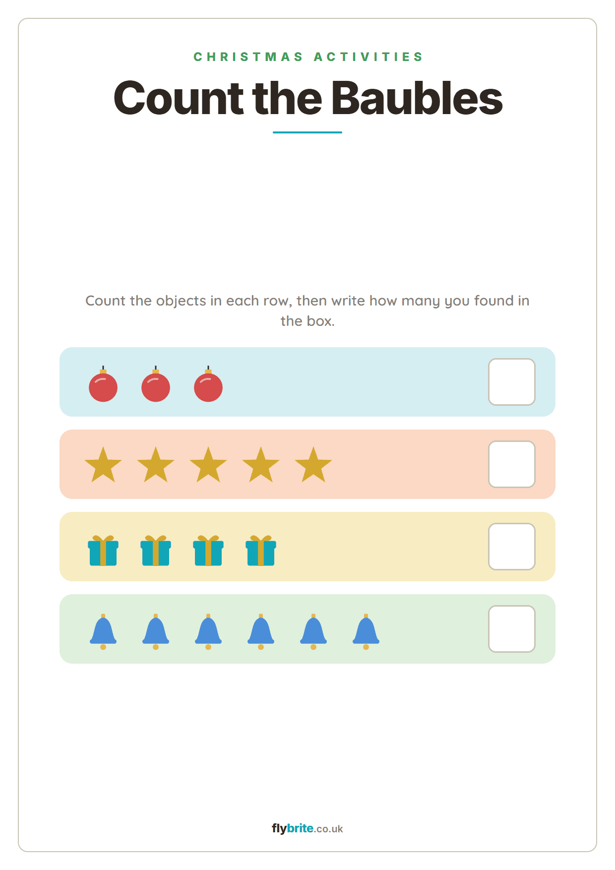 Count the Baubles printable preview