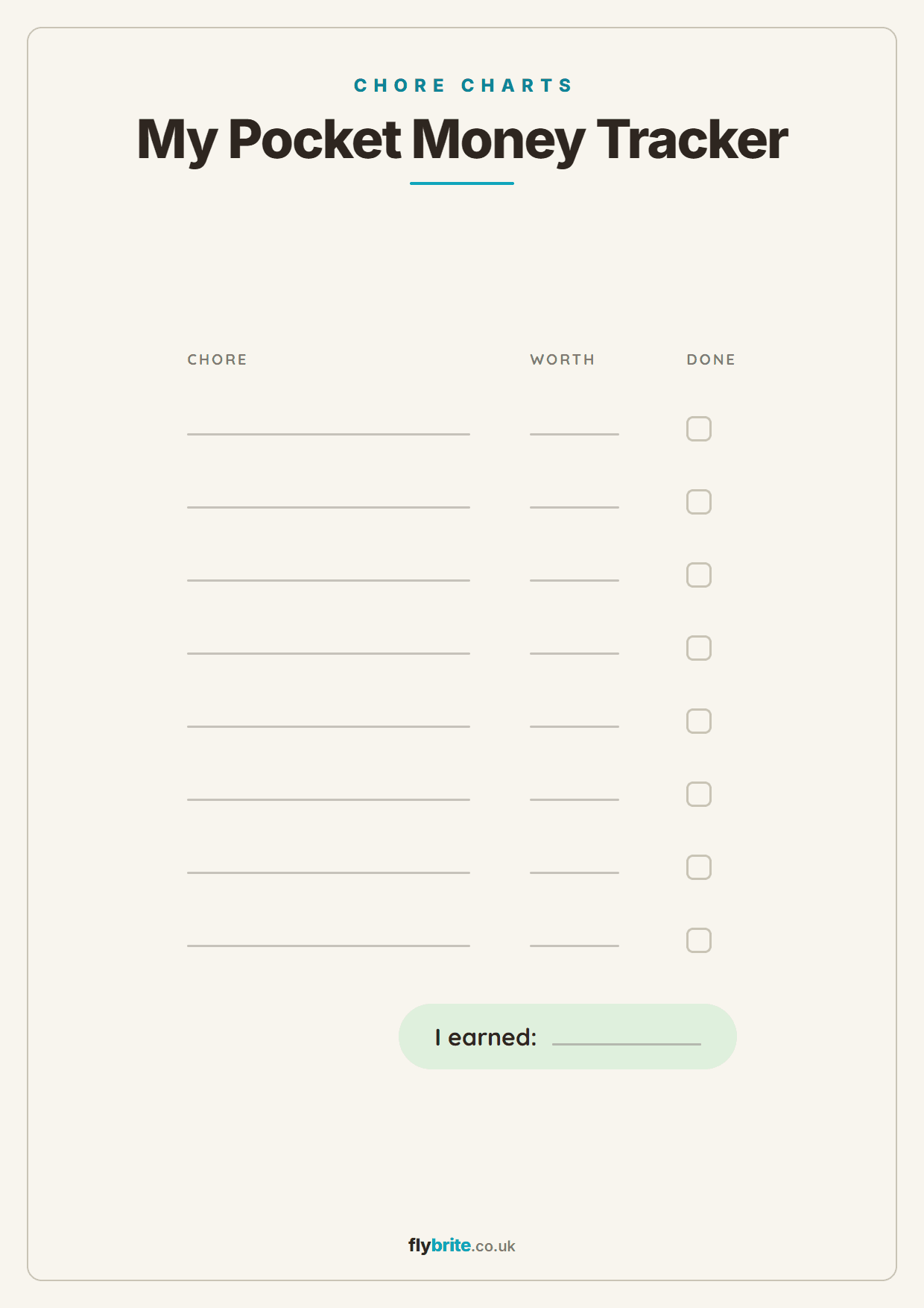 My Pocket Money Tracker printable preview