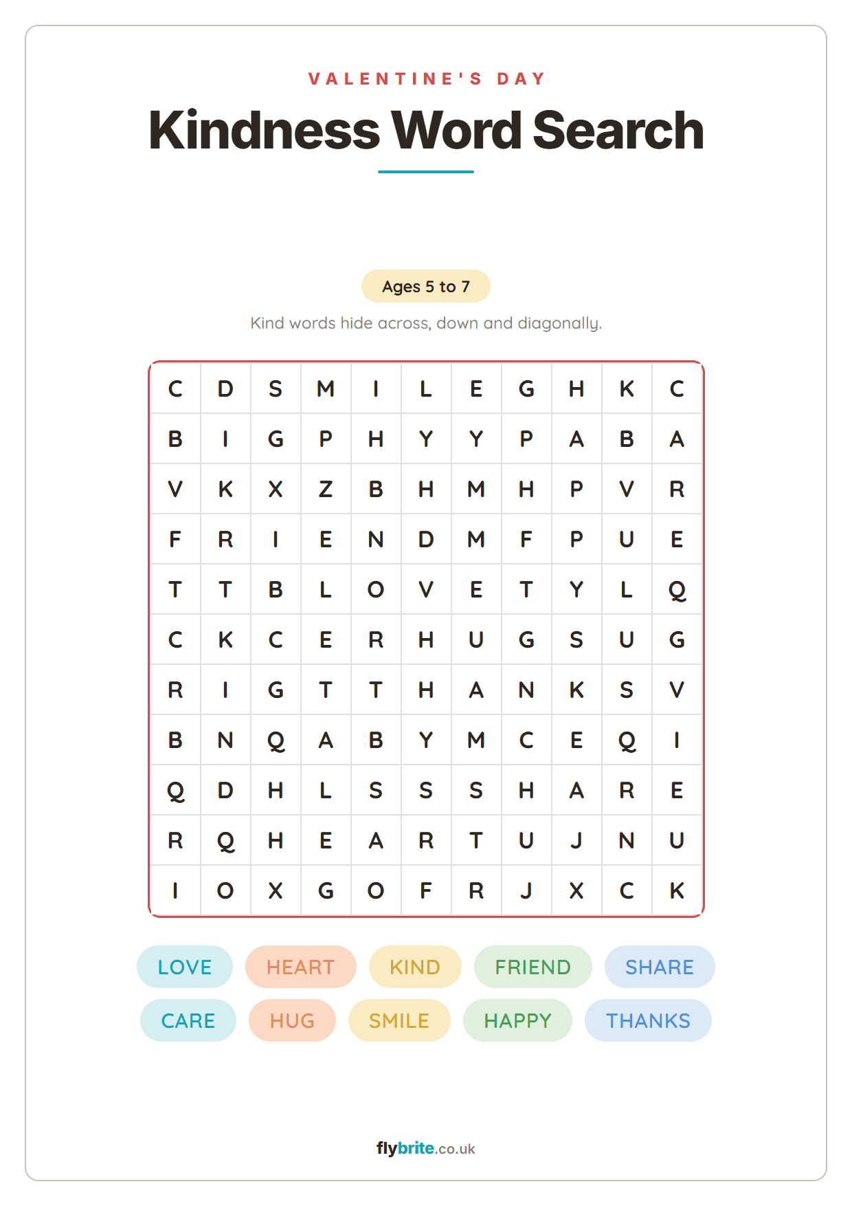Kindness Word Search printable preview