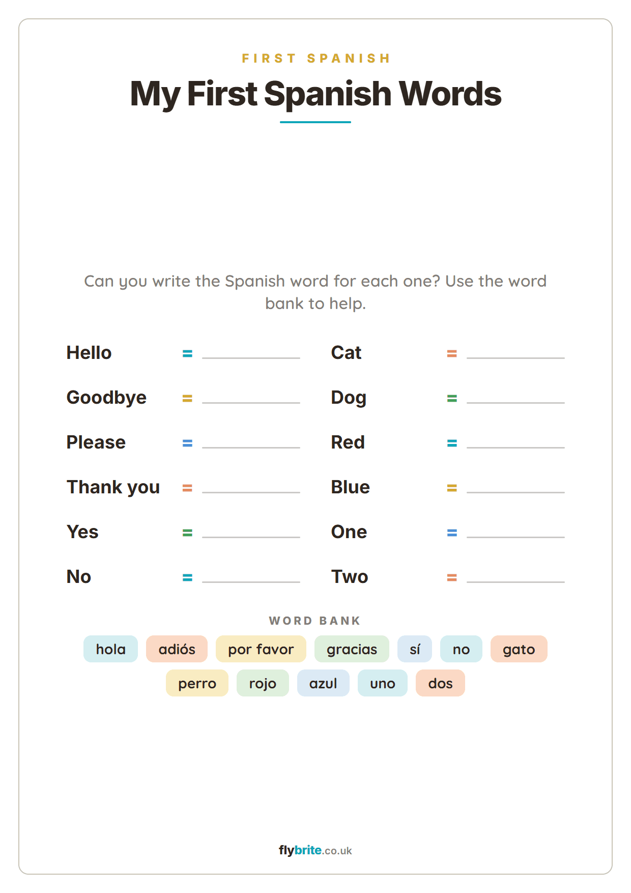 My First Spanish Words printable preview