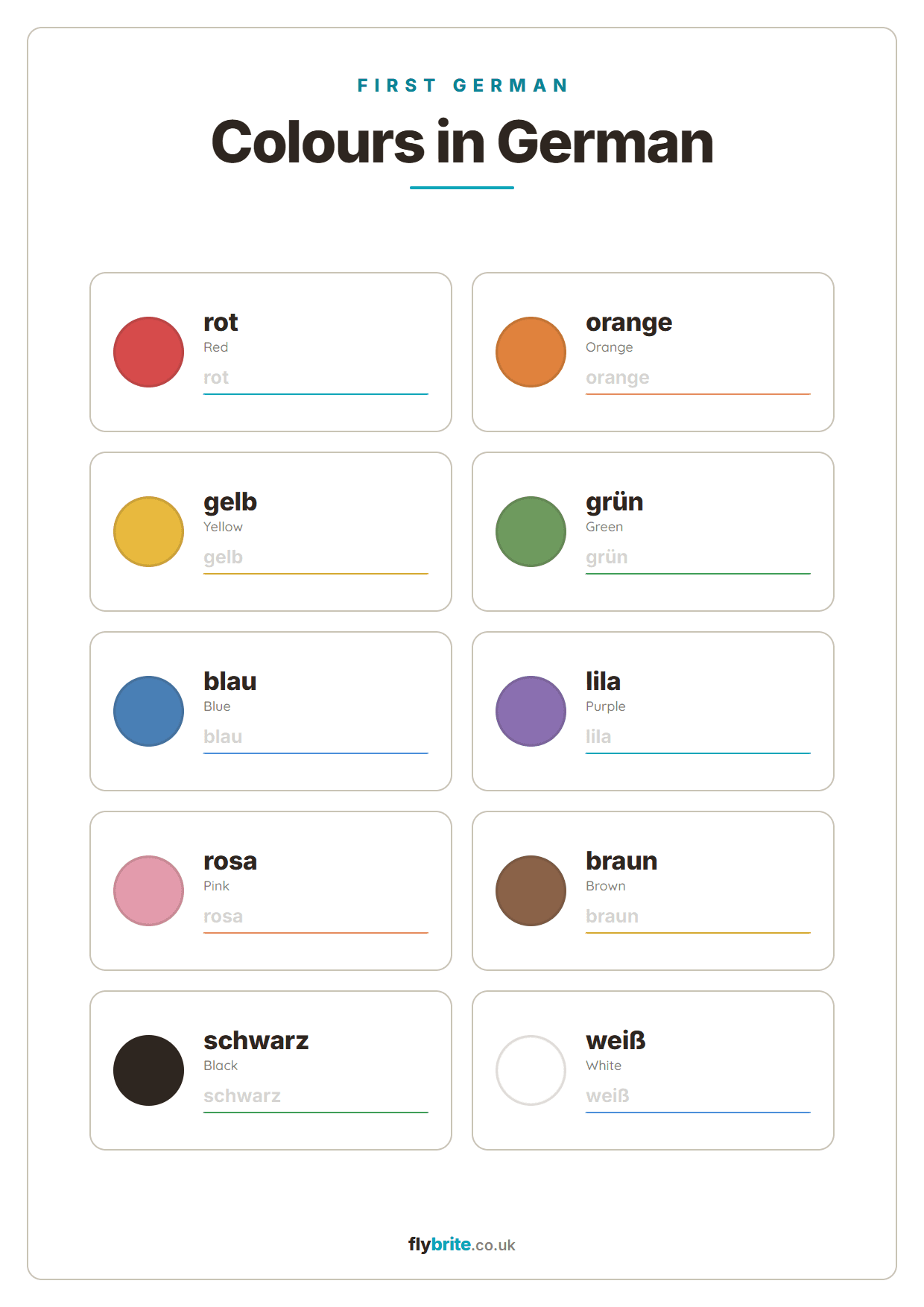 Colours in German printable preview