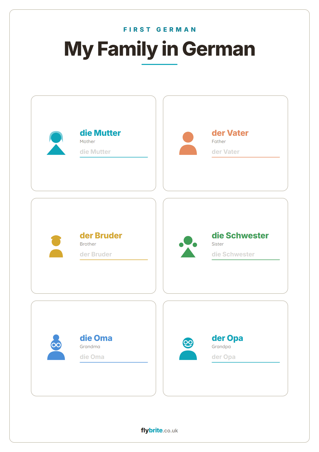 My Family in German printable preview