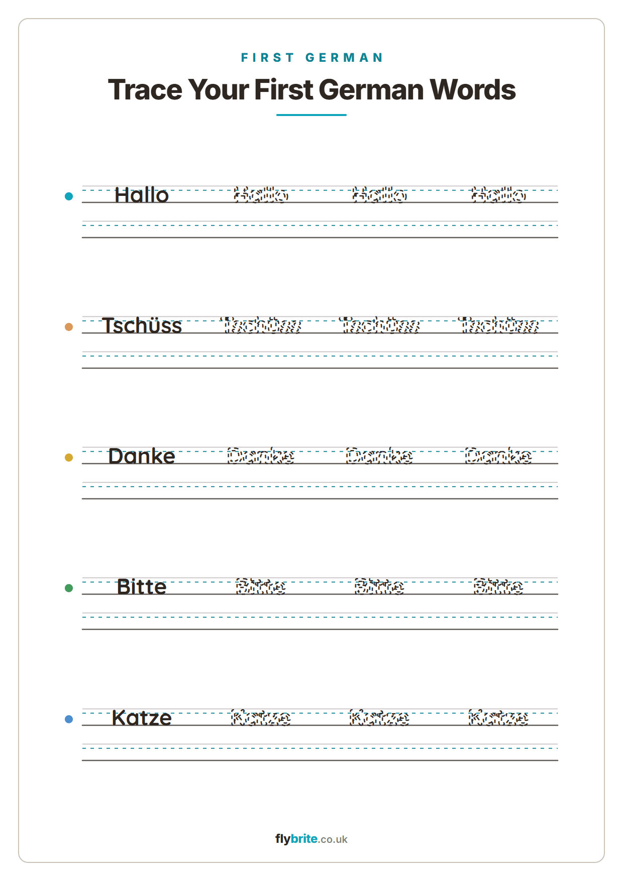 Trace Your First German Words printable preview
