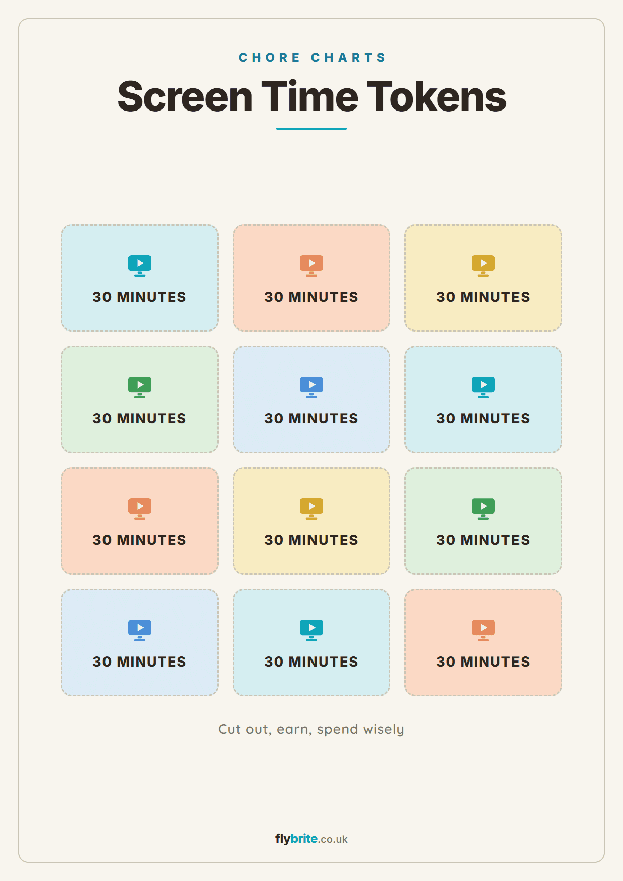 Screen Time Tokens printable preview