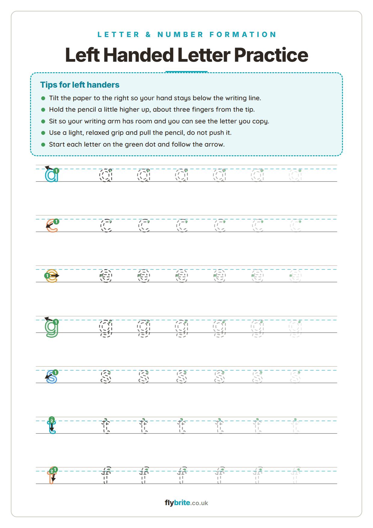 Left Handed Letter Practice printable preview
