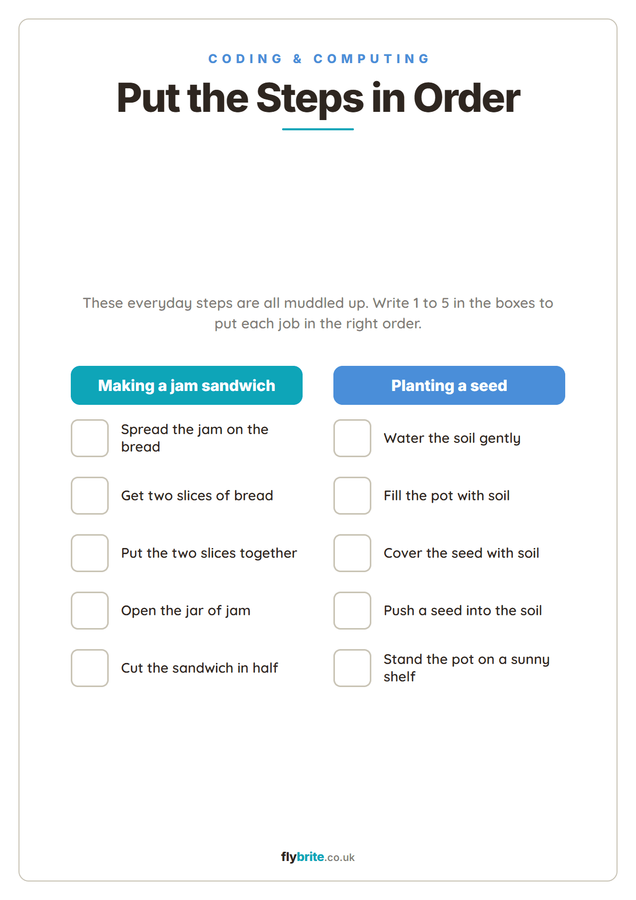 Put the Steps in Order printable preview
