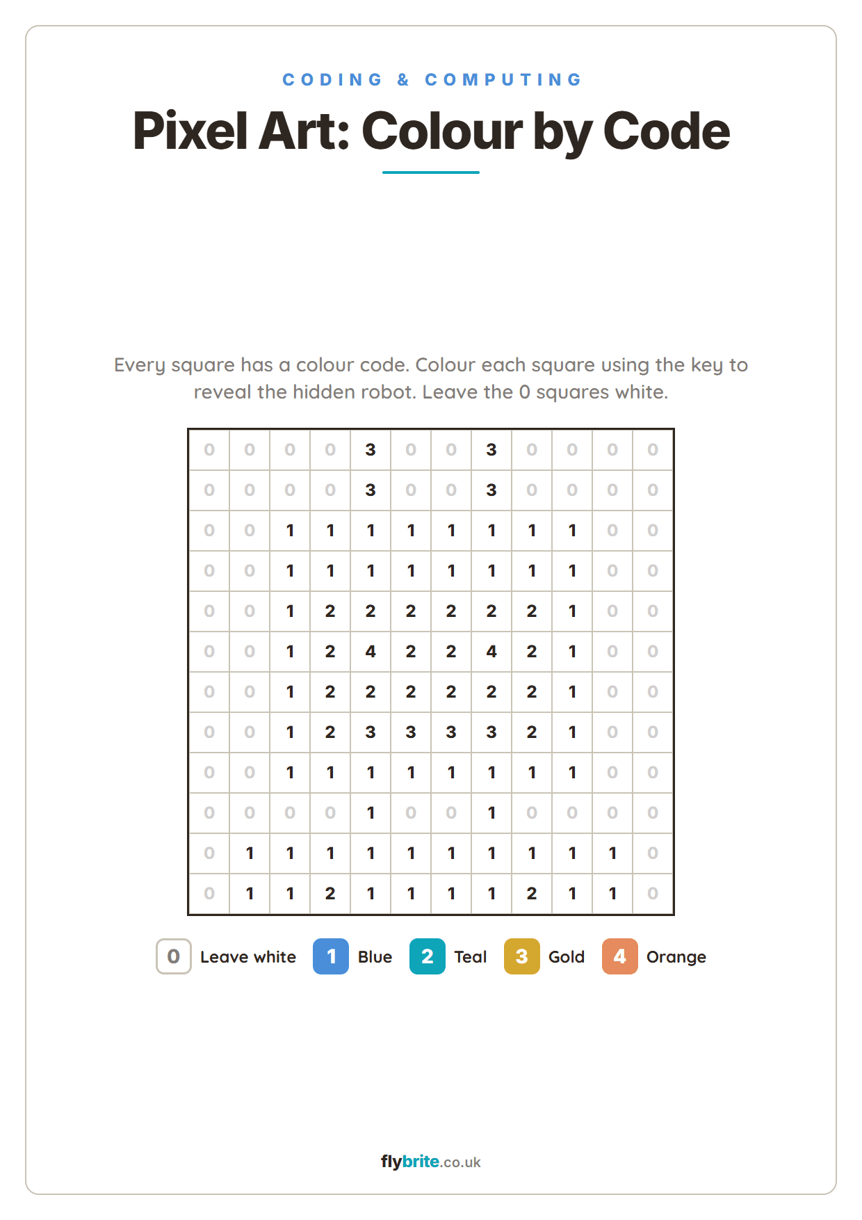Pixel Art: Colour by Code printable preview