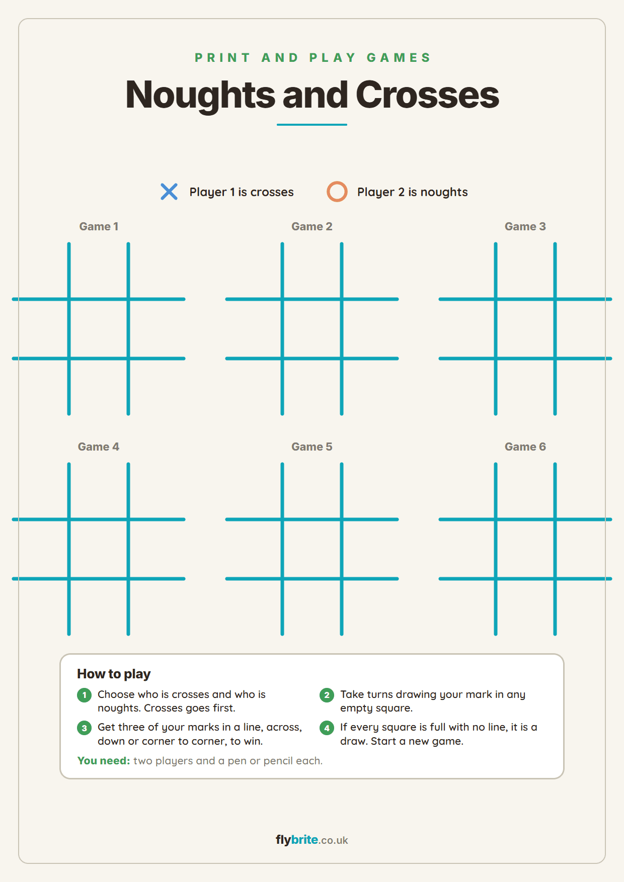 Noughts and Crosses printable preview