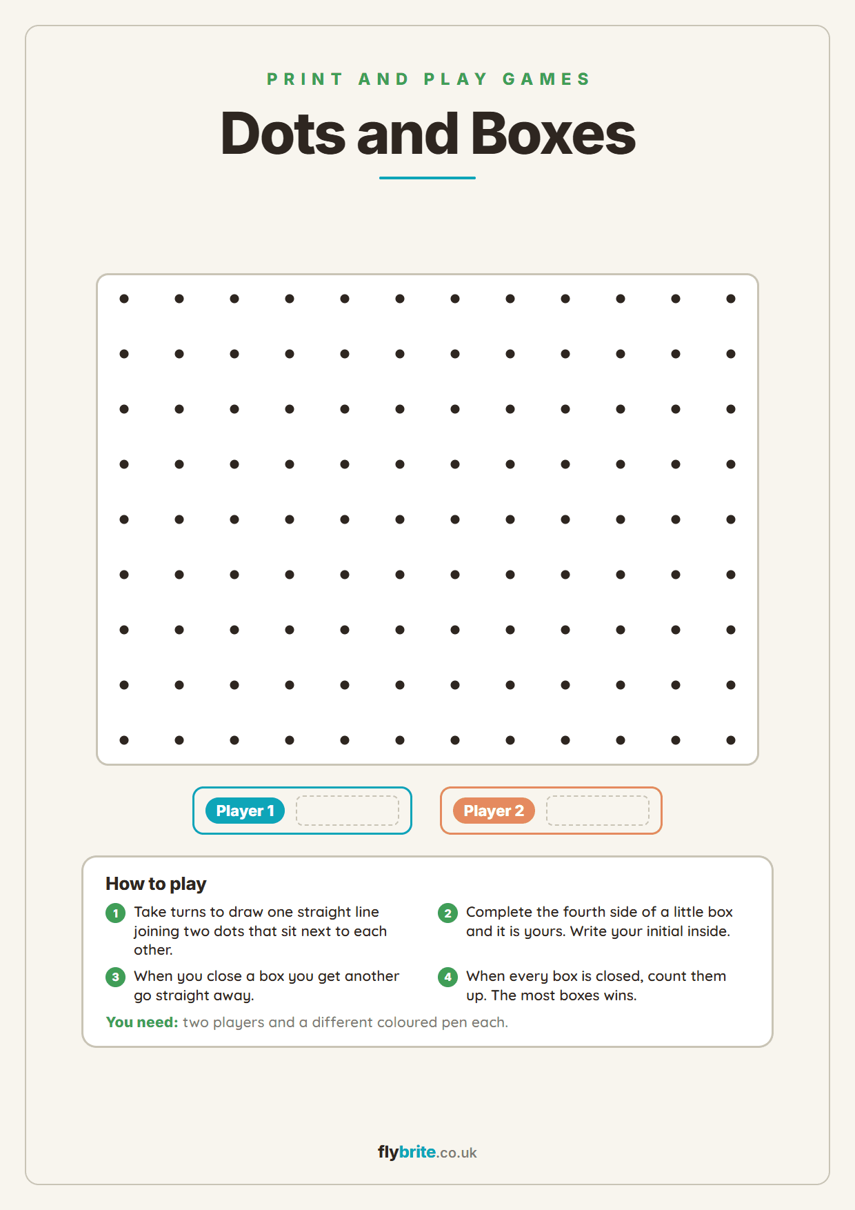 Dots and Boxes printable preview