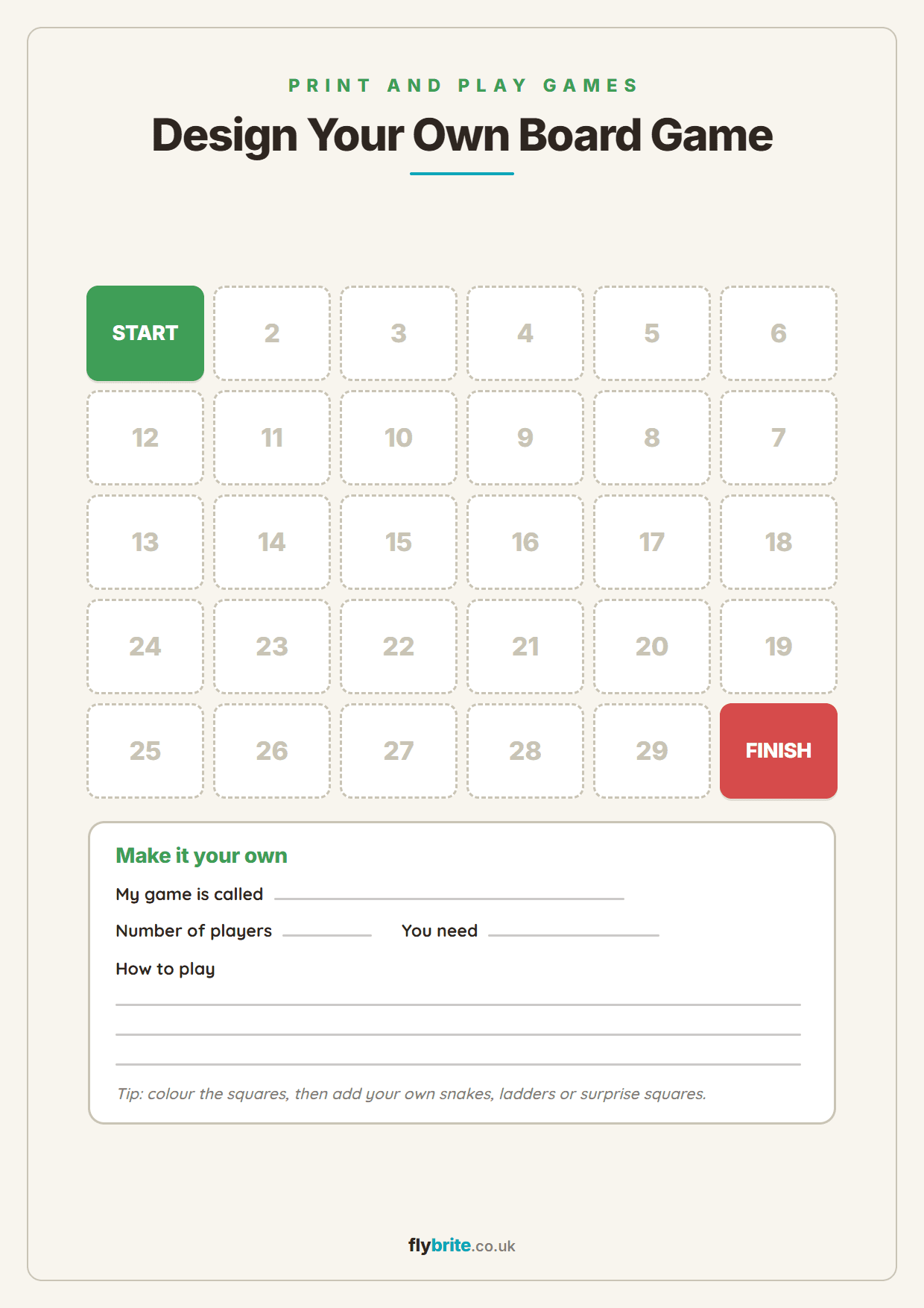 Design Your Own Board Game printable preview